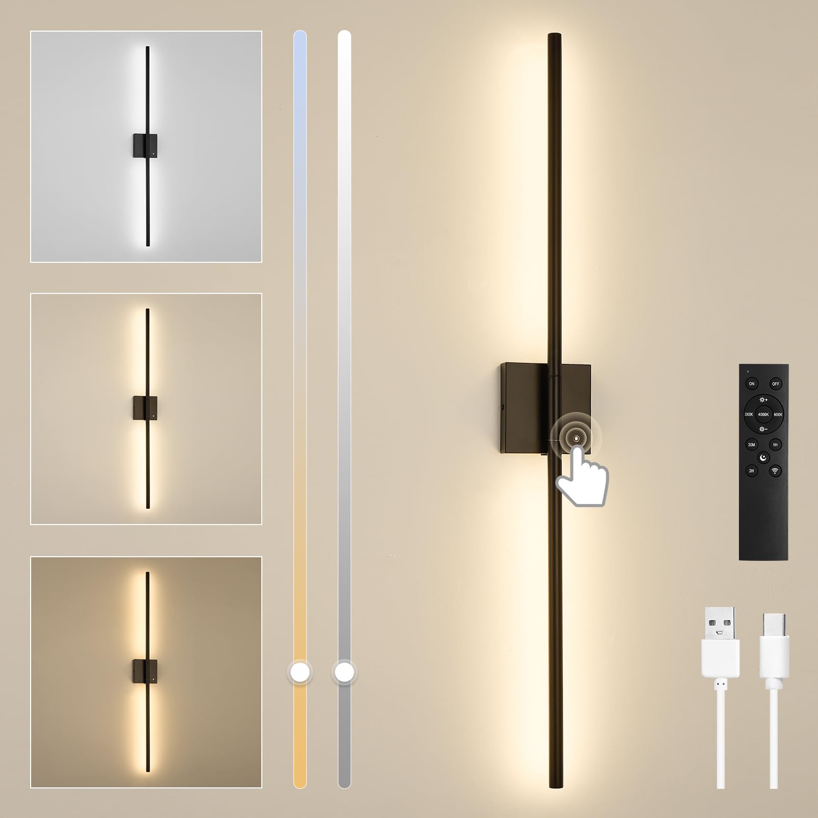 SUCIKORIO Applique da Parete LED Ricaricabile 100cm