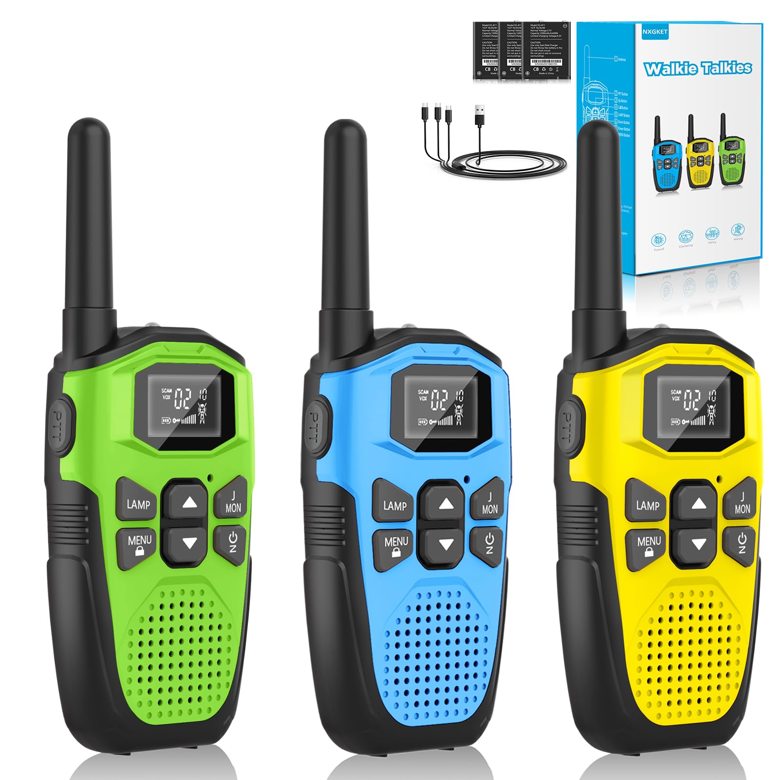 Nxgket Walkie-Talkie Bambini Ricaricabili 3 Pezzi