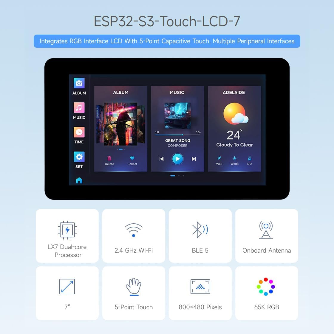 Waveshare ESP32-S3 - Development Board LCD Touch 7" - immagine 3