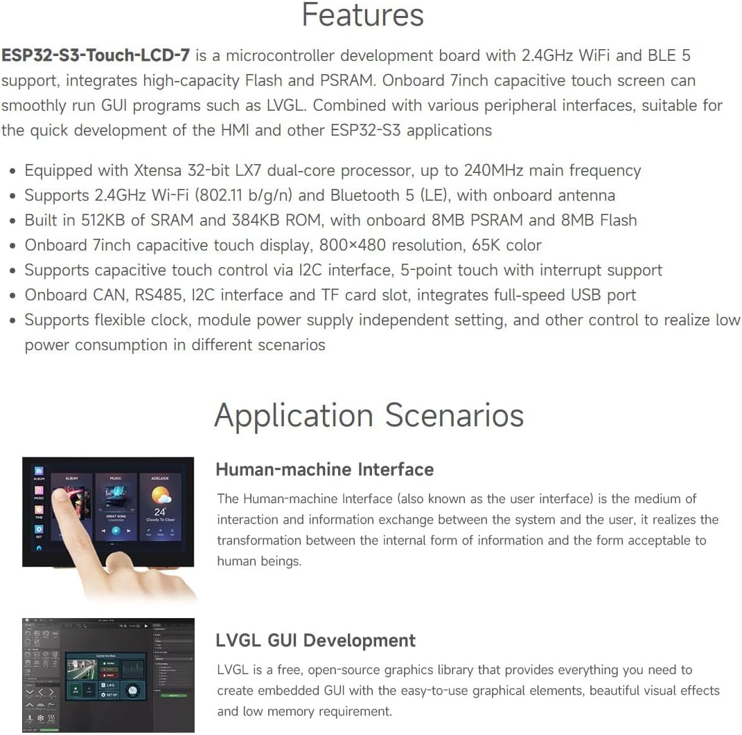 Waveshare ESP32-S3 - Development Board LCD Touch 7" - immagine 4