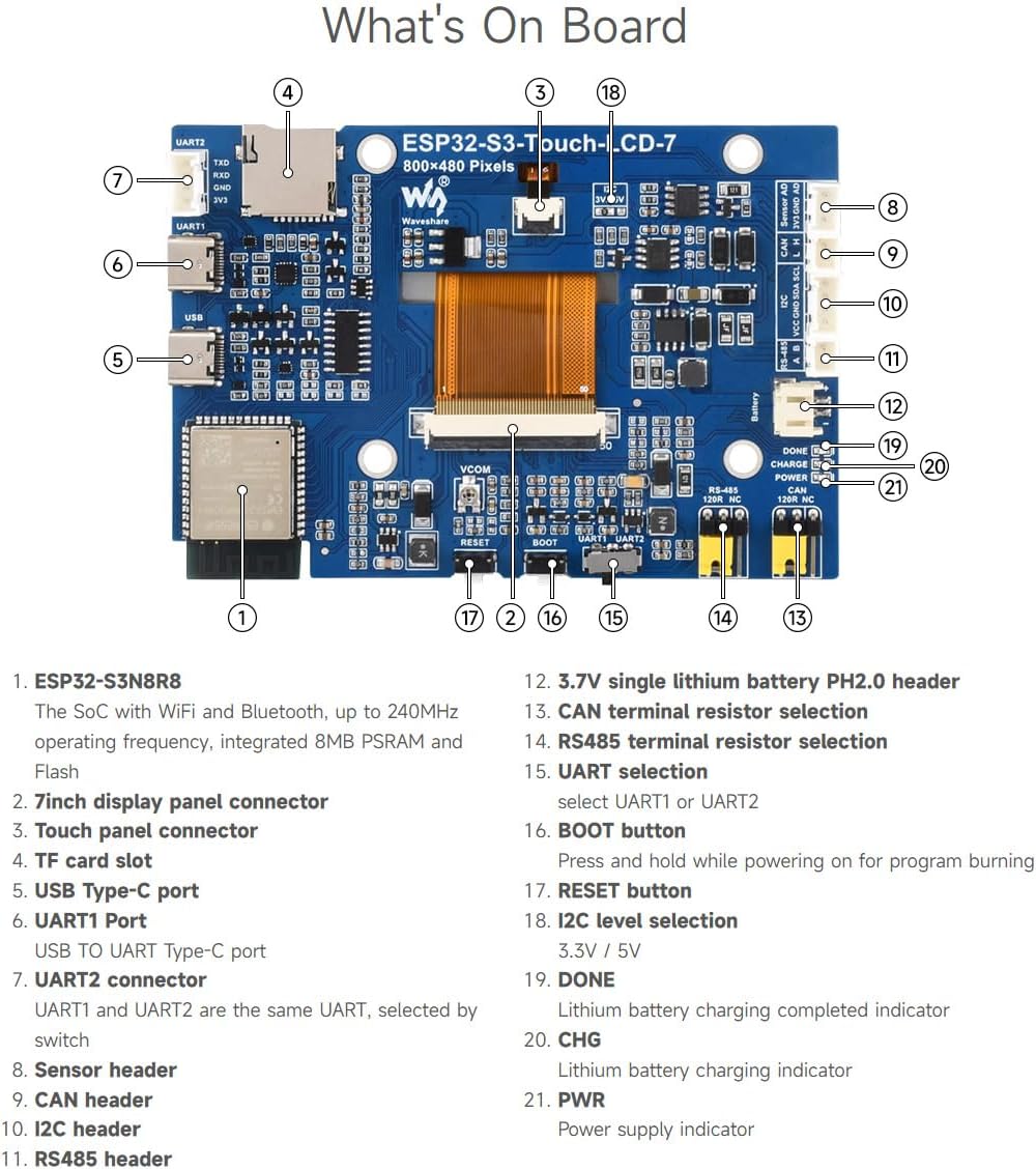 Waveshare ESP32-S3 - Development Board LCD Touch 7" - immagine 6