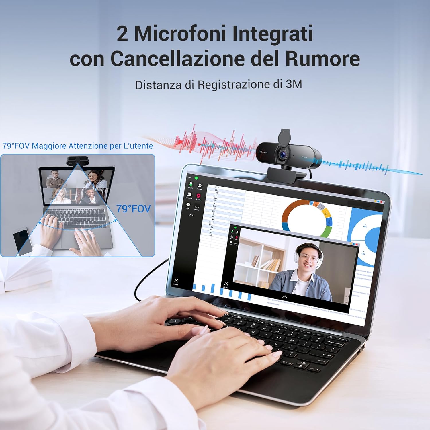 Webcam PC 4K con 2 Microfoni e Autofocus - immagine 4