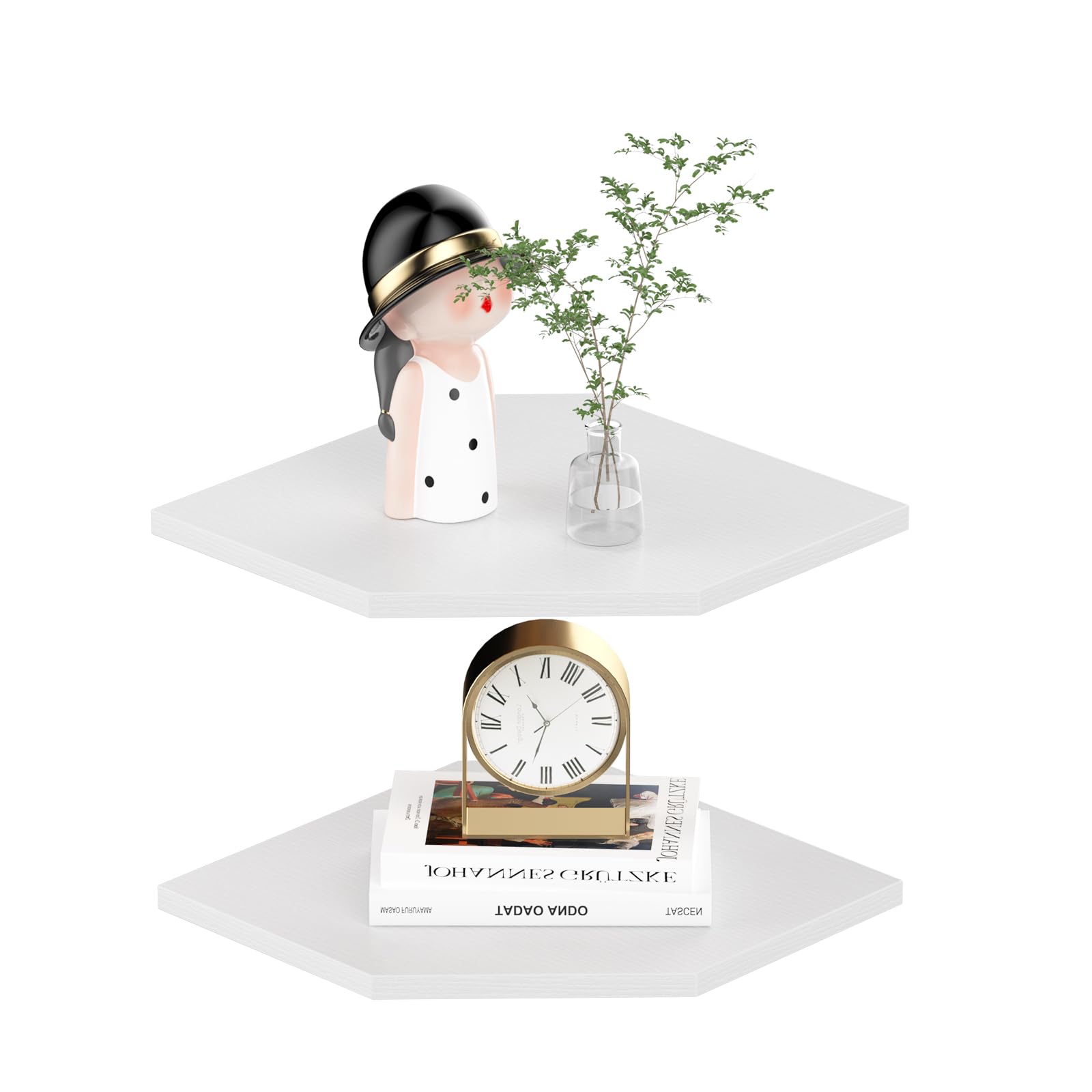 Jjl Set 2 Mensole Angolari da Parete 30cm, Bianco