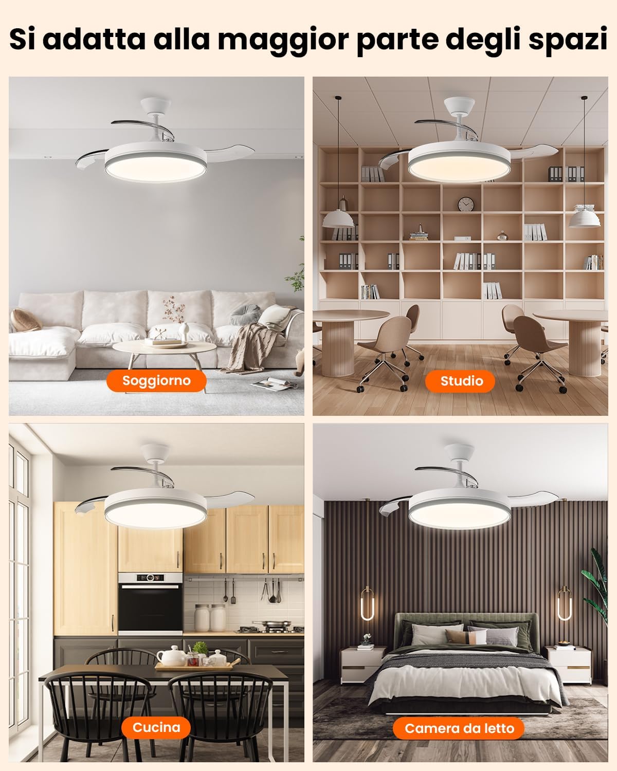 Ventilatore da Soffitto con Luce 106cm, Bianco - immagine 7