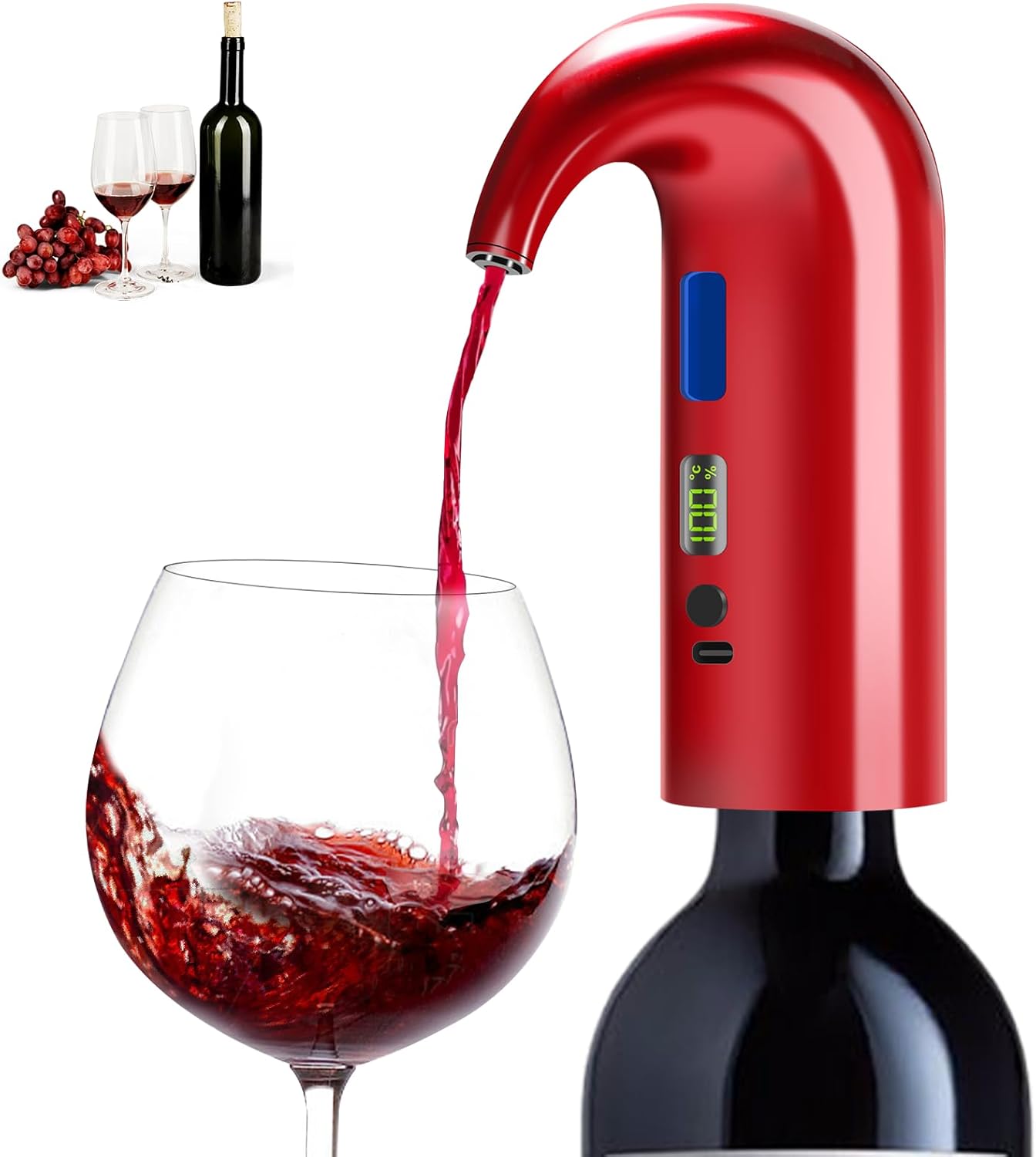 Cosyall Aeratore Elettrico per Vino One Touch, Rosso