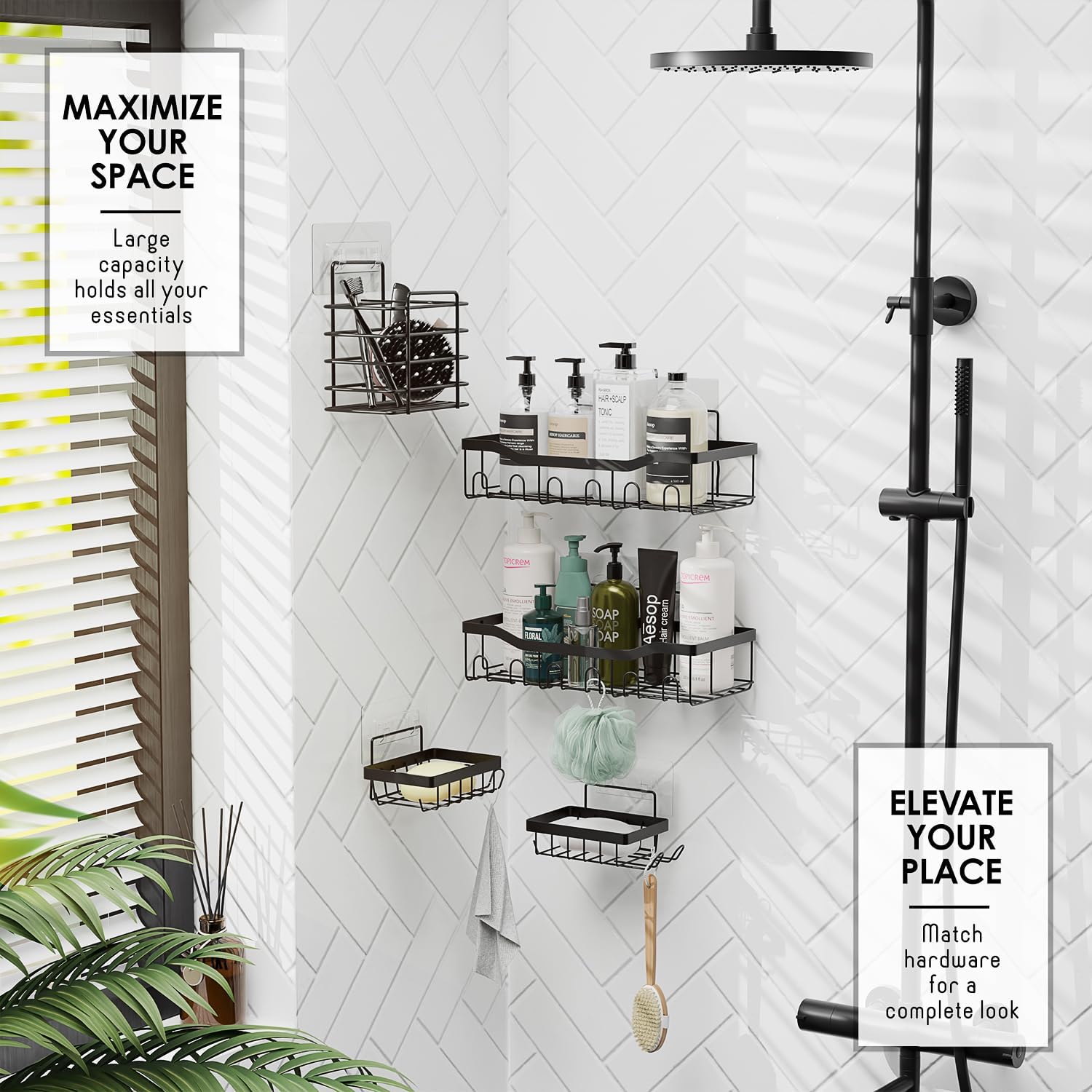 Set Accessori Doccia e Bagno 25 Pezzi, Nero - immagine 4