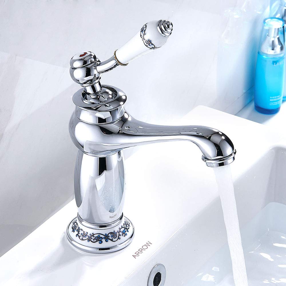 Miscelatore Lavabo Bagno Ottone Cromato Vintage, Argento