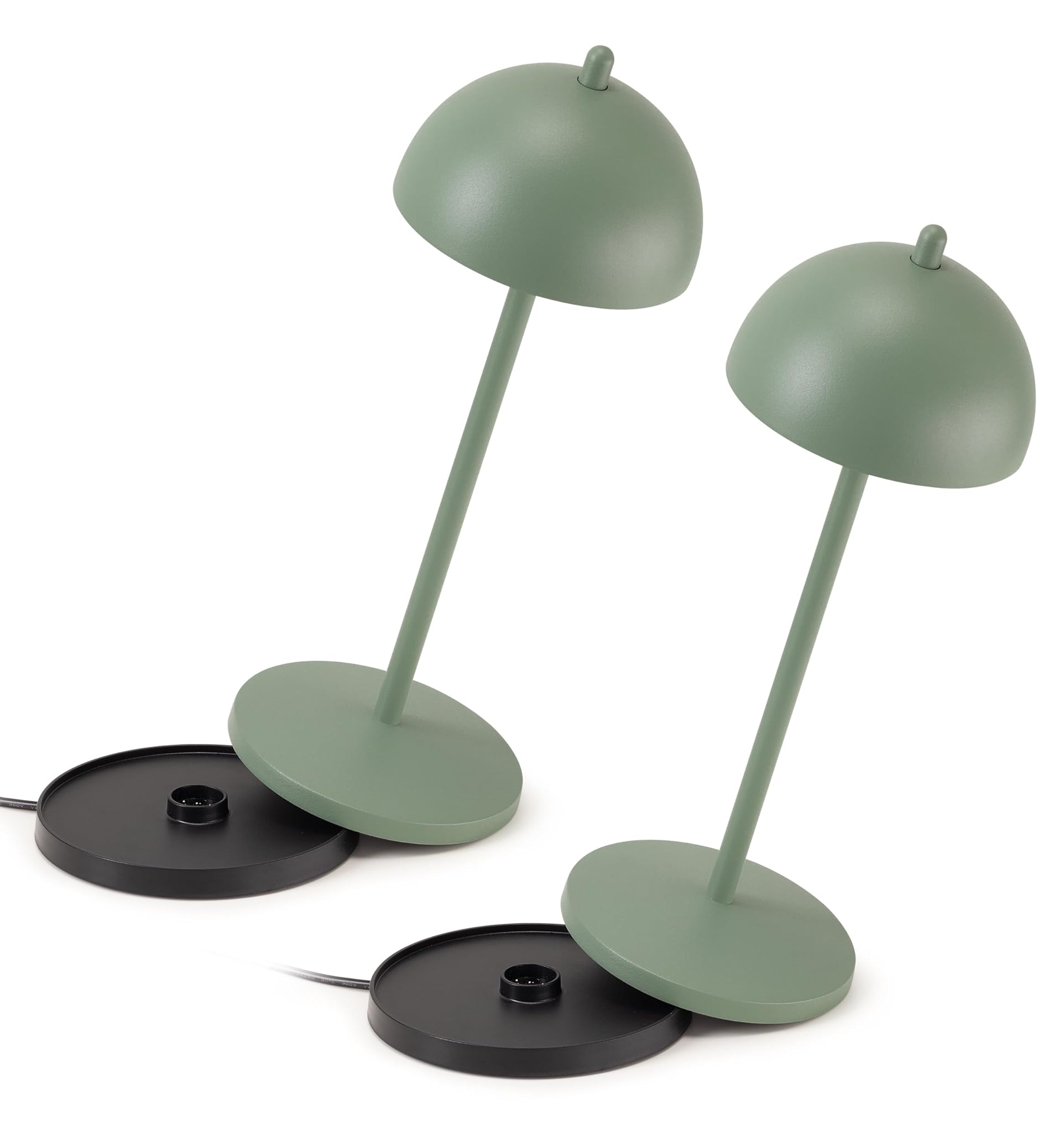 LVL Kit da 2 X EvaG Lampada da Tavolo Ricaricabile Senza Fili - Lampada LED Touch Dimmerabile da Interno/Esterno IP65 - Temp. Luce da 2200 a 3000K, Lunga Durata, Alluminio, Salvia