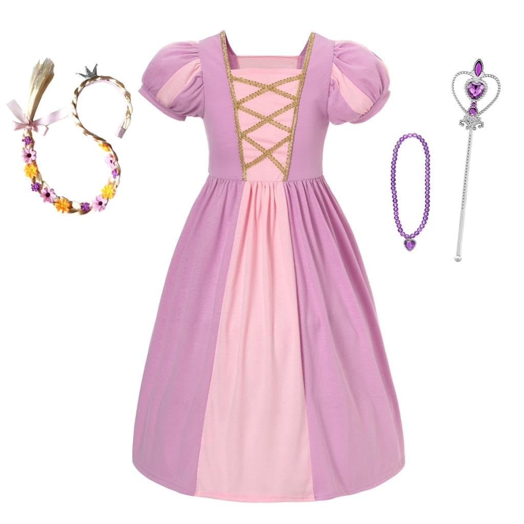 Lito Angels Vestito Costume da Principessa con Accessori per Bambina Taglia 2-11 anni, Rapunzel/Biancaneve/Merida