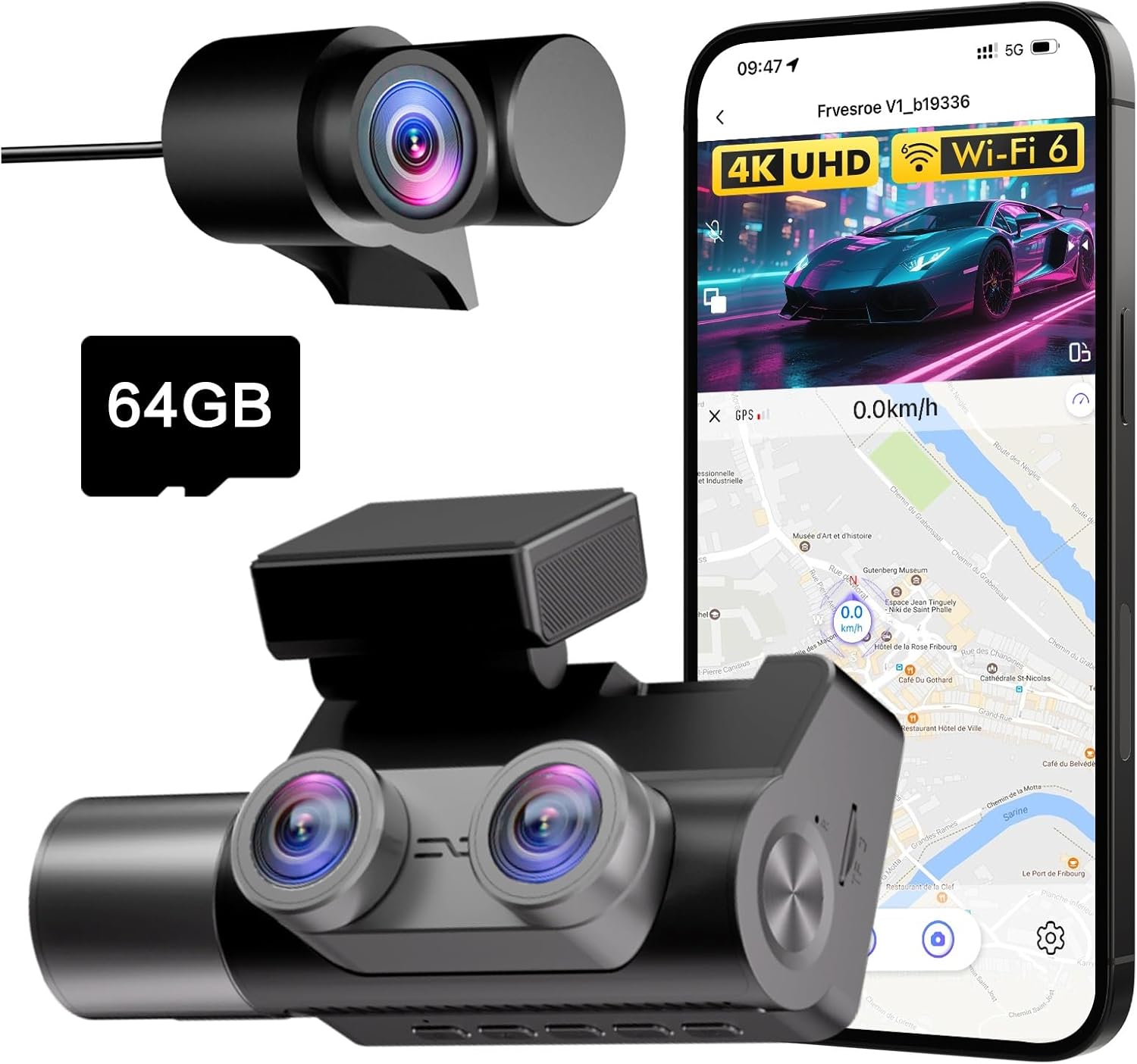 Dash Cam Auto 3 Canali 4K UHD + Full HD con 64GB - immagine 1