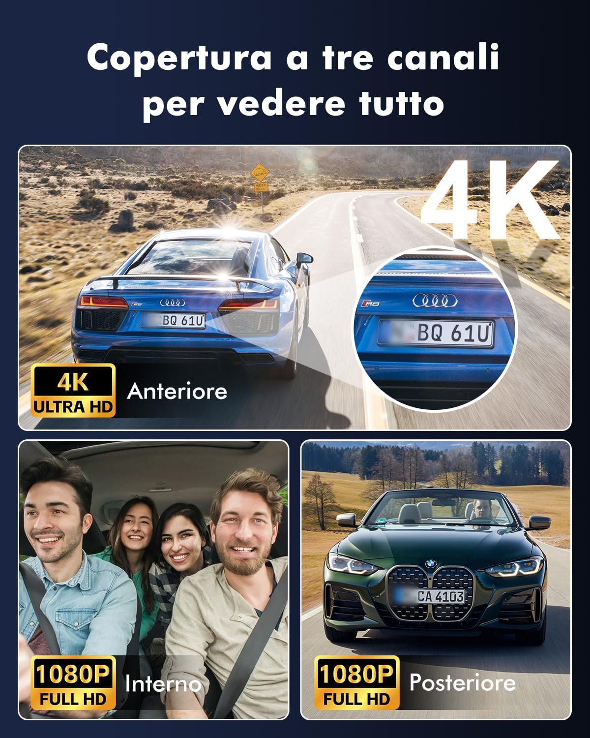 Dash Cam Auto 3 Canali 4K UHD + Full HD con 64GB - immagine 2