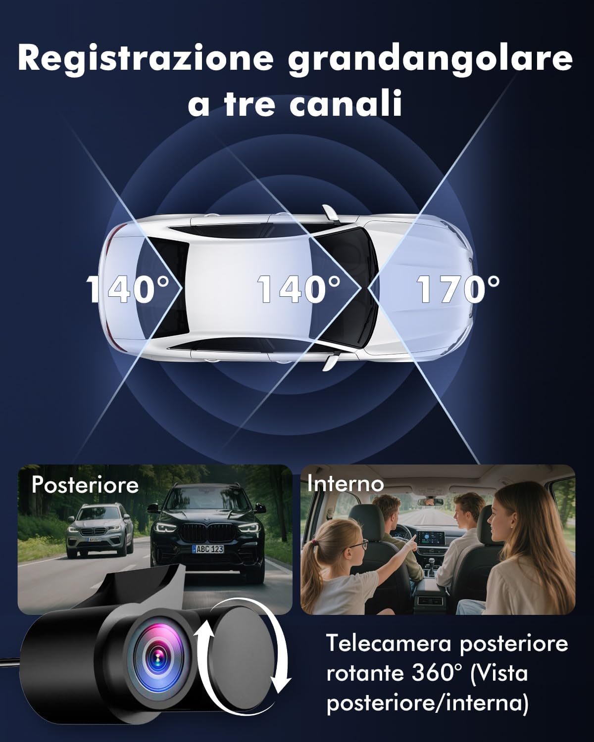 Dash Cam Auto 3 Canali 4K UHD + Full HD con 64GB - immagine 3