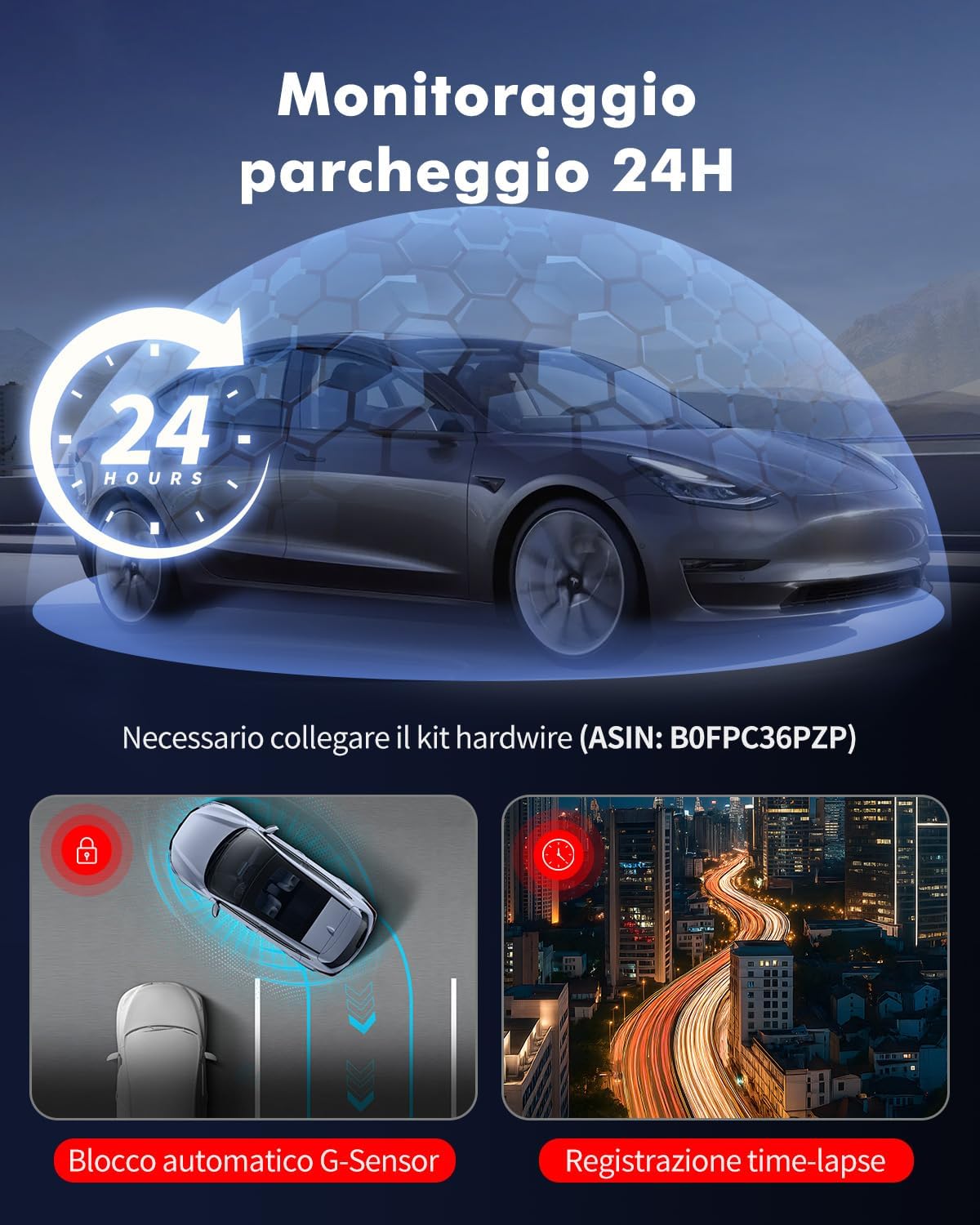 Dash Cam Auto 3 Canali 4K UHD + Full HD con 64GB - immagine 6