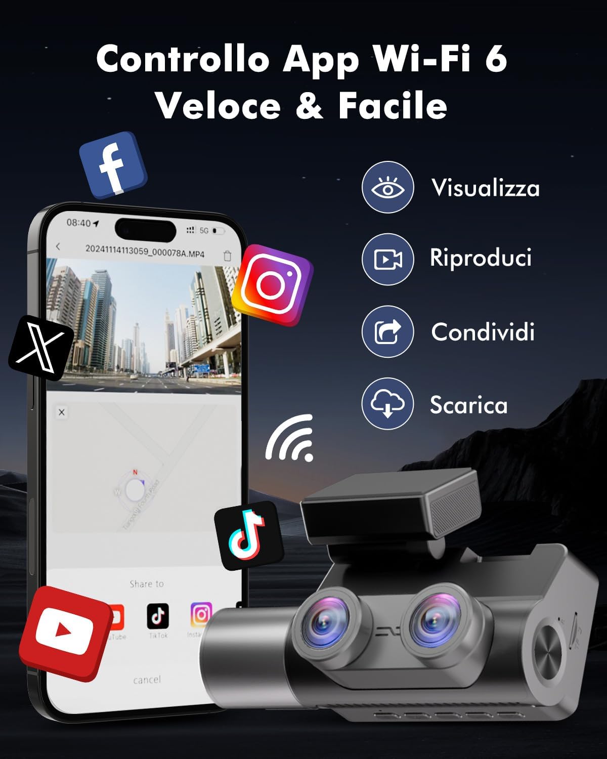 Dash Cam Auto 3 Canali 4K UHD + Full HD con 64GB - immagine 7