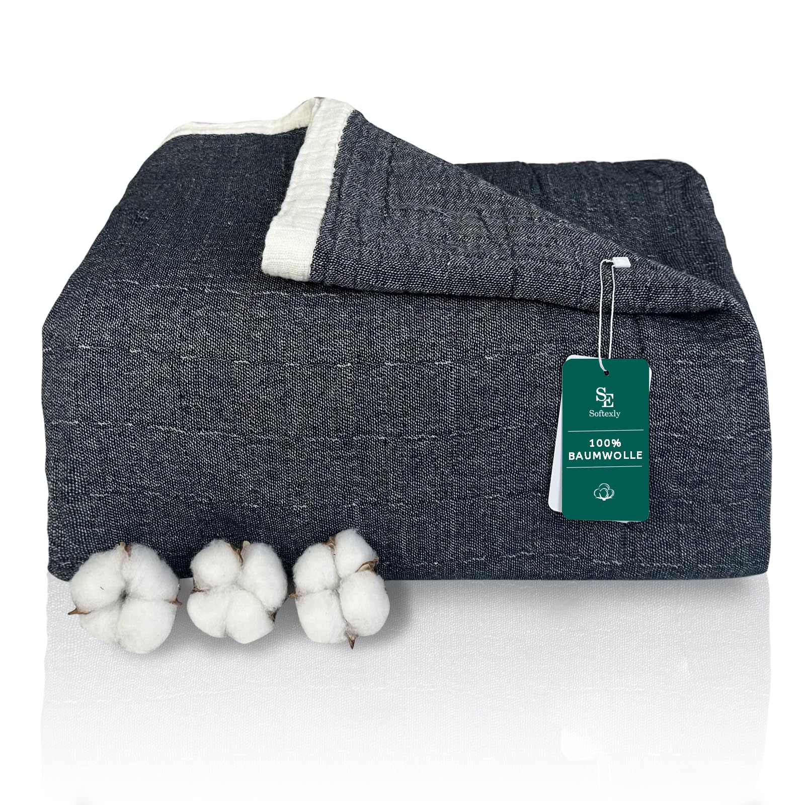 Se Softexly Coperta Morbida di Cotone 150x200cm, Blu Scuro