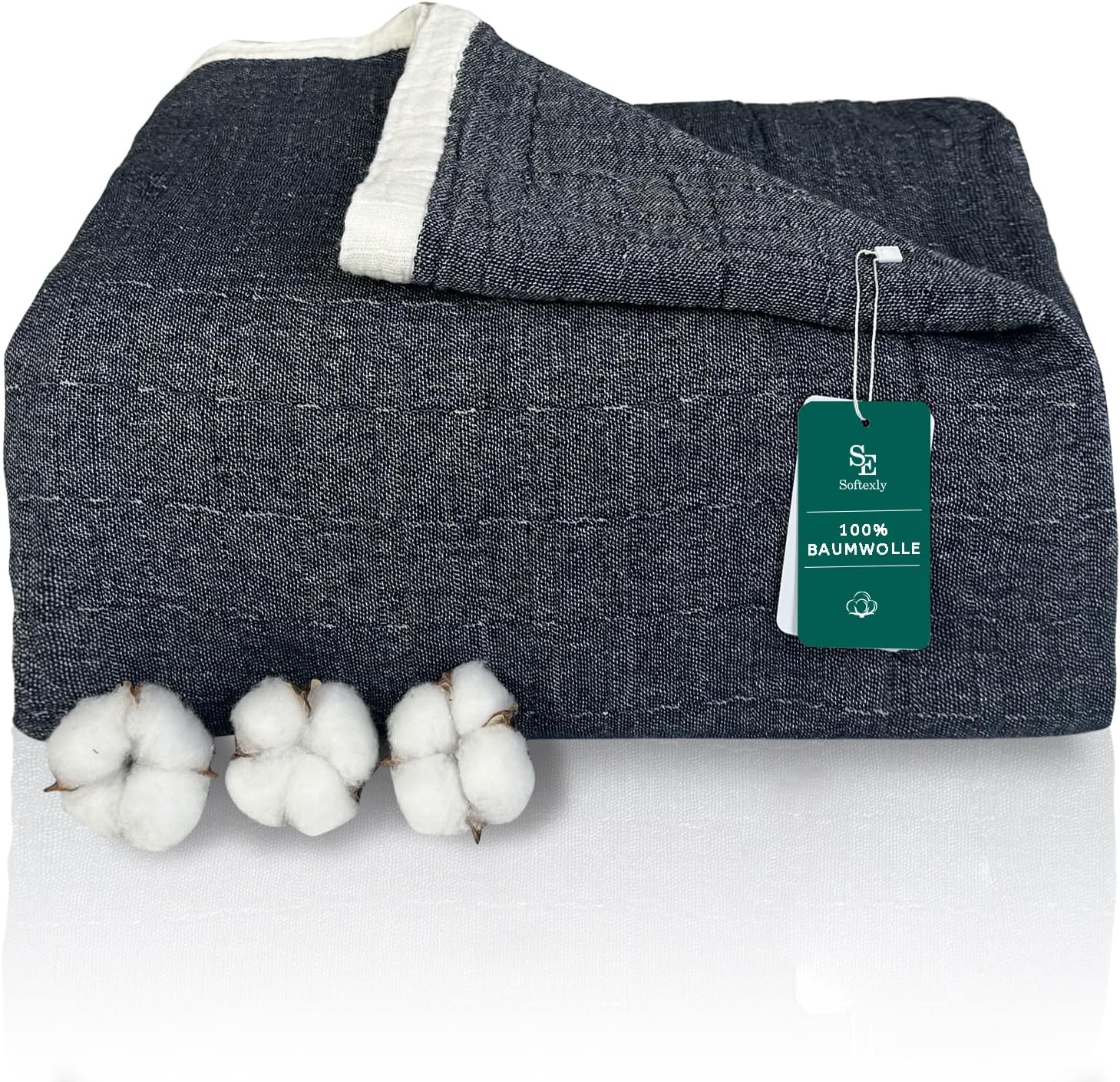 Se Softexly Coperta Morbida di Cotone 150x200cm, Blu Scuro - immagine 1