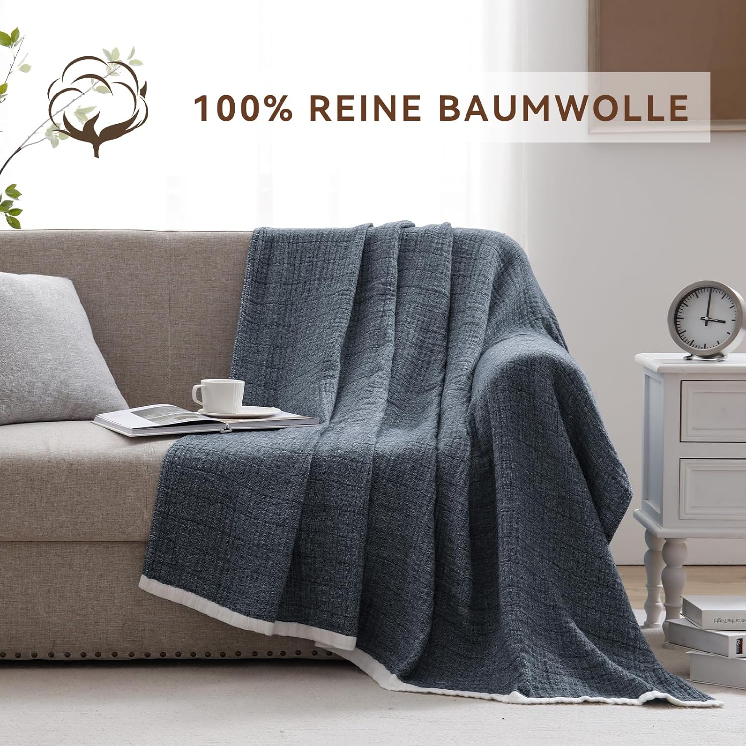 Se Softexly Coperta Morbida di Cotone 150x200cm, Blu Scuro - immagine 4