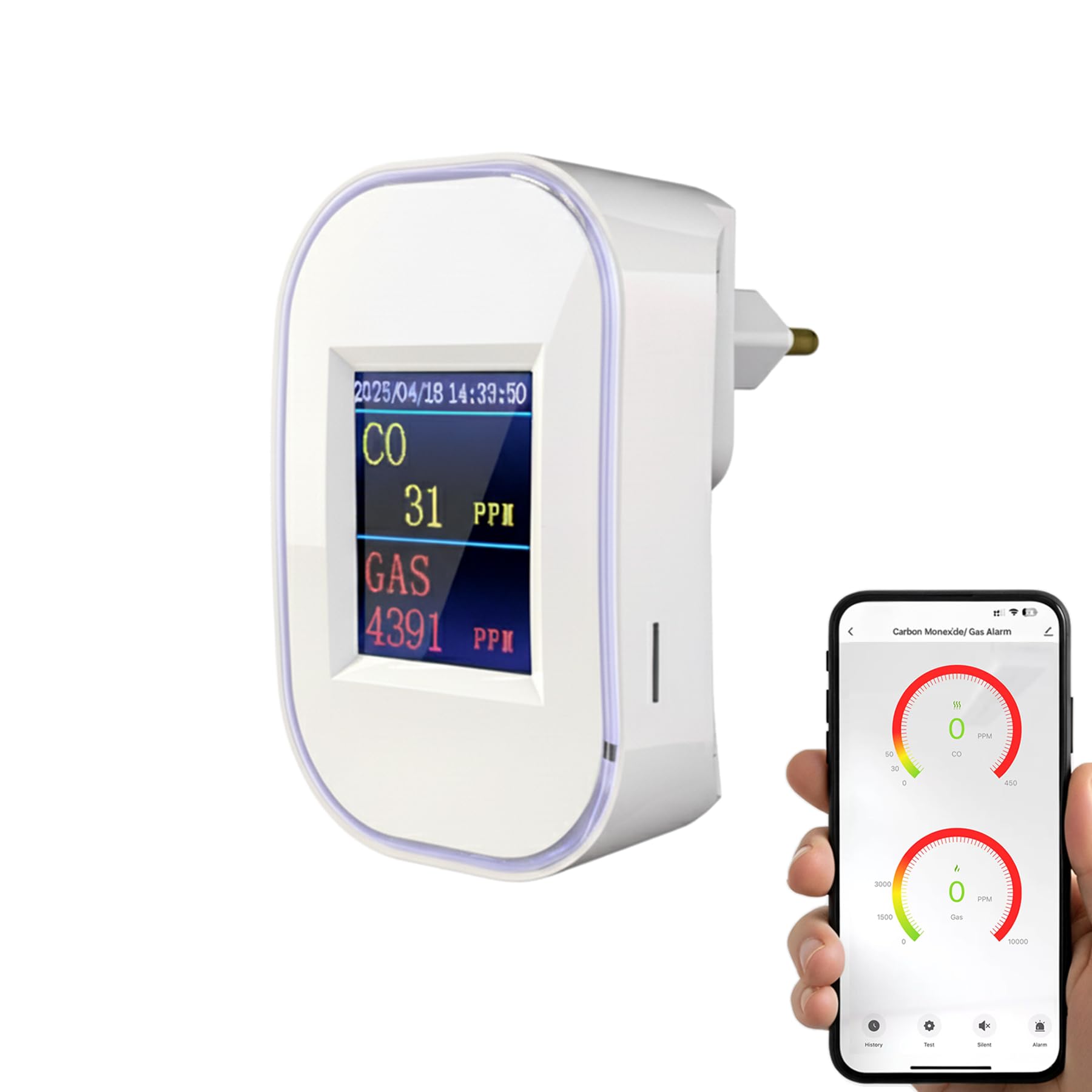 Rilevatore Gas e Monossido di Carbonio Wifi con Spina