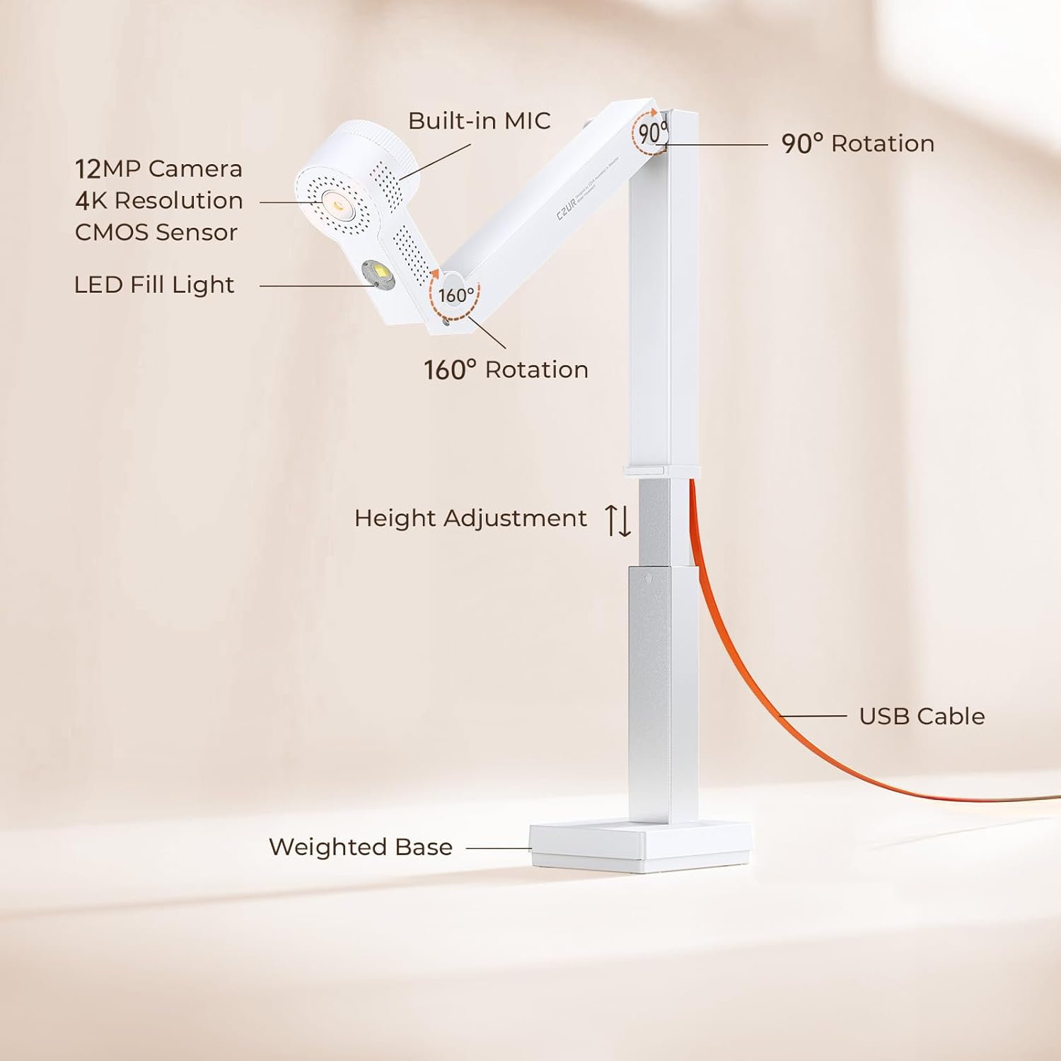 Czur Fancy S Pro - Fotocamera Documenti 12 MP, Bianca - immagine 2