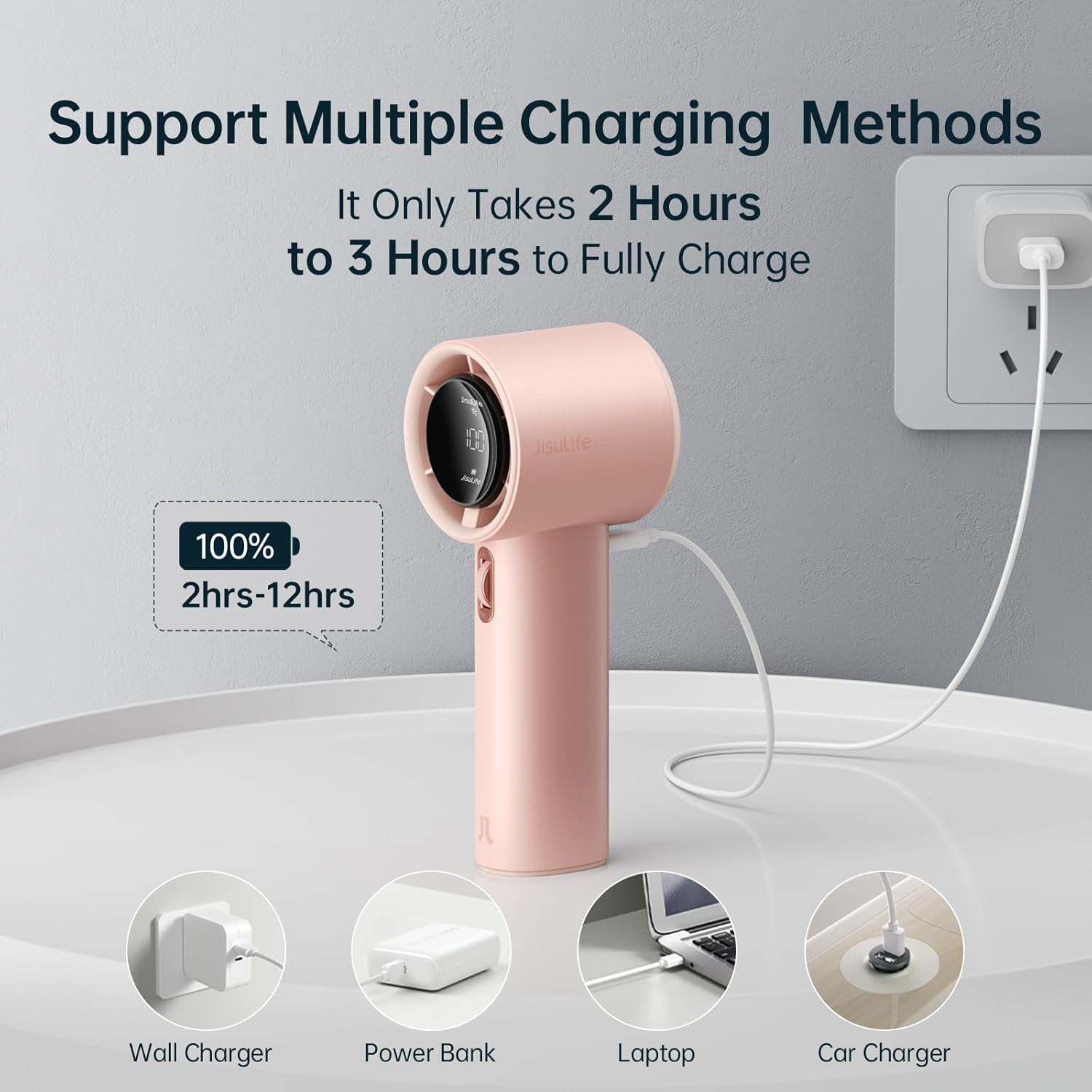 Jisulife Mini Turbo Ventilatore Portatile 3600mAh, Rosa - immagine 6