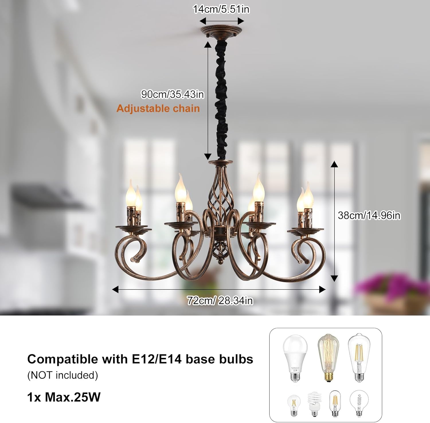 Ganeed Lampadario Rustico Country Francese 8 Luci - immagine 3