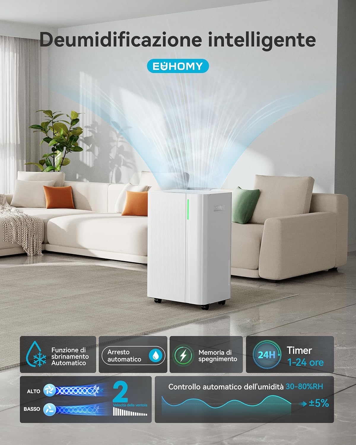 Euhomy Deumidificatore Casa 20L/24H 50㎡ - immagine 2