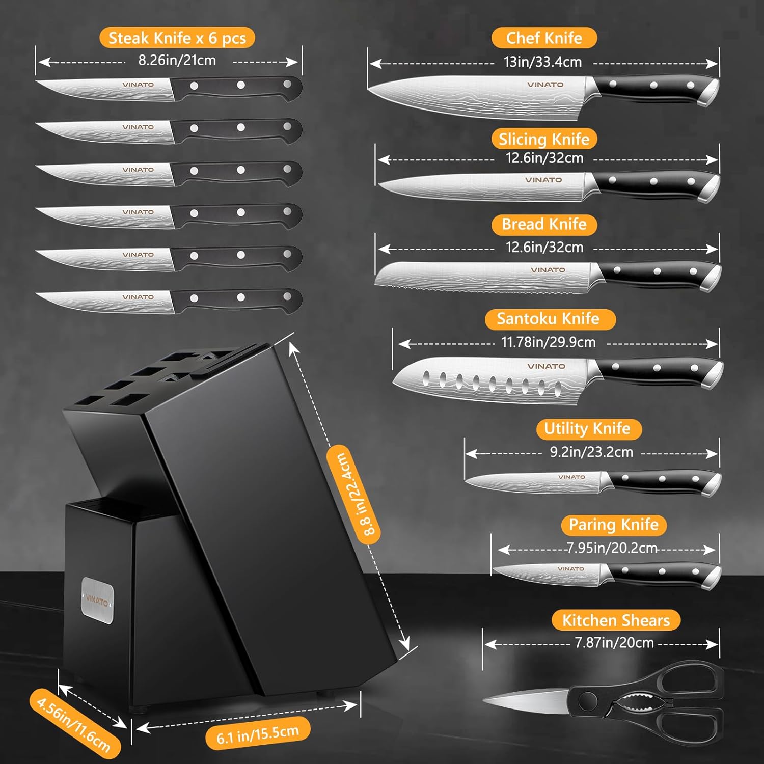 Vinato Ceppo Coltelli da Cucina 14 Pezzi - immagine 2