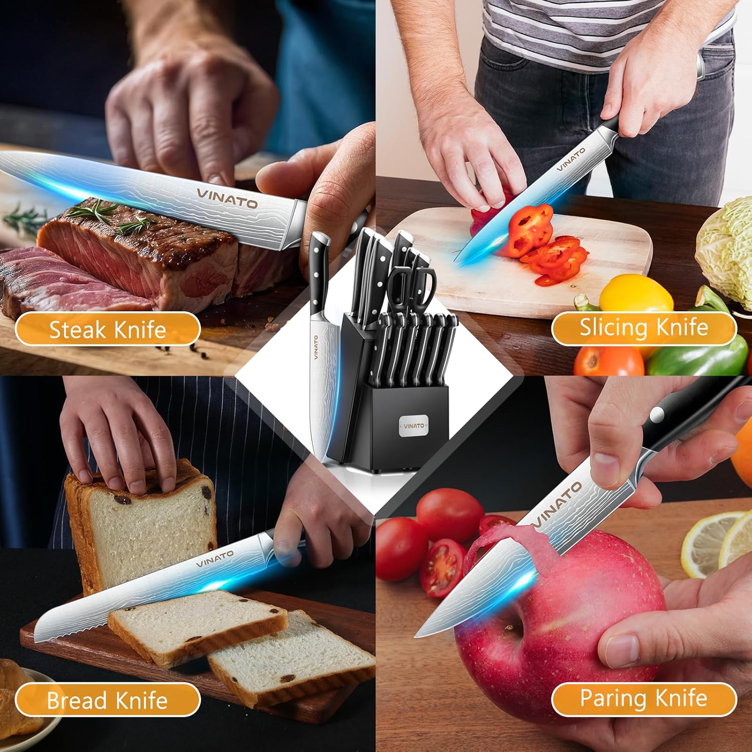 Vinato Ceppo Coltelli da Cucina 14 Pezzi - immagine 3