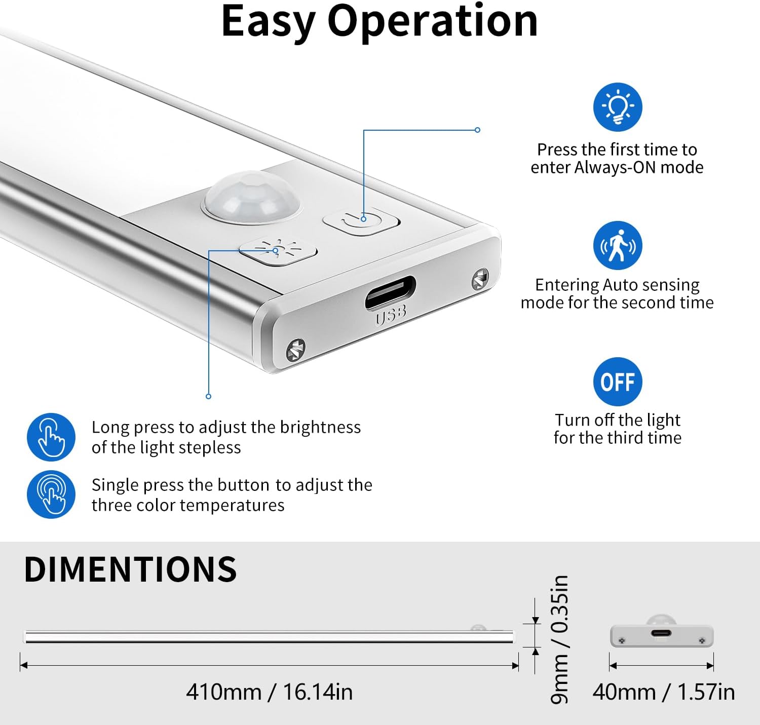 OUILA Luce Armadio LED con Sensore USB-C Ricaricabile - immagine 5