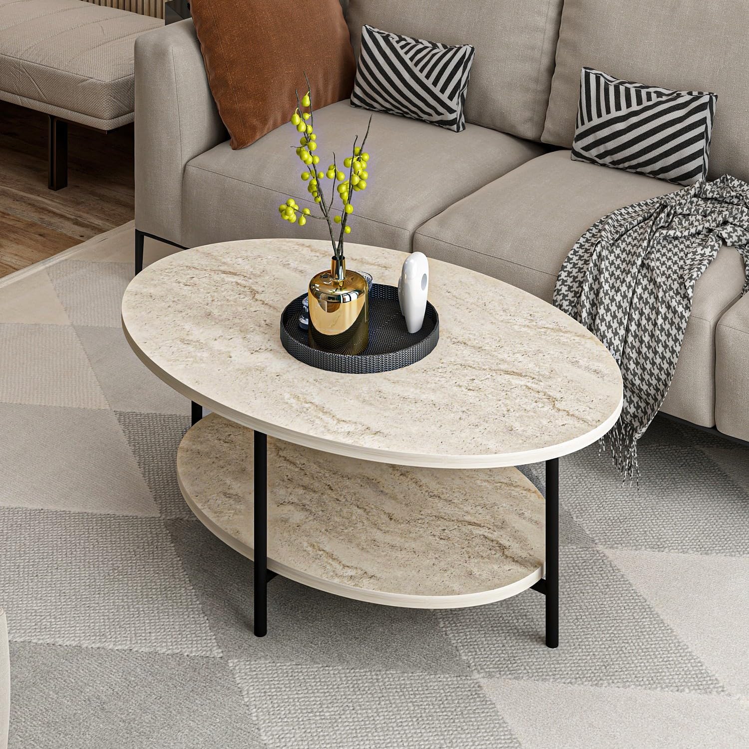 Hanah Home Elegant Coffee Table, Travertine Color