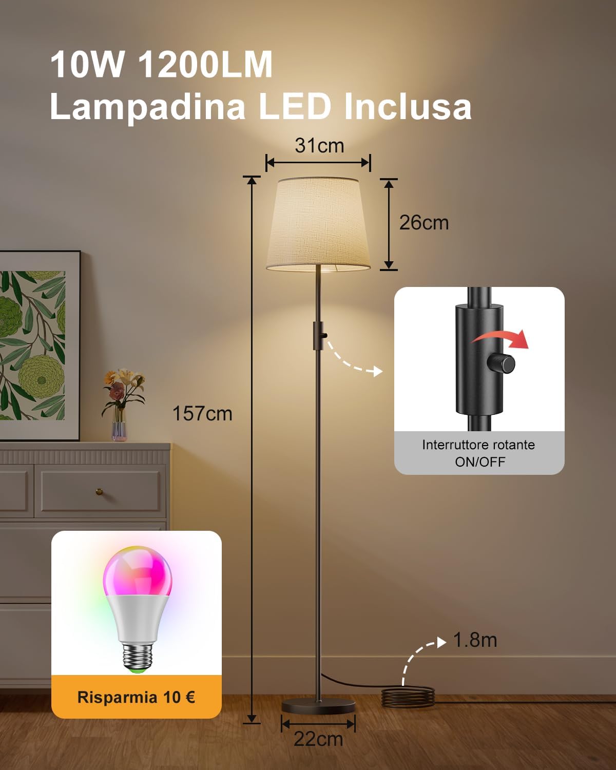 DUSKTEC Lampada da Terra Smart RGB per Salotto - immagine 6