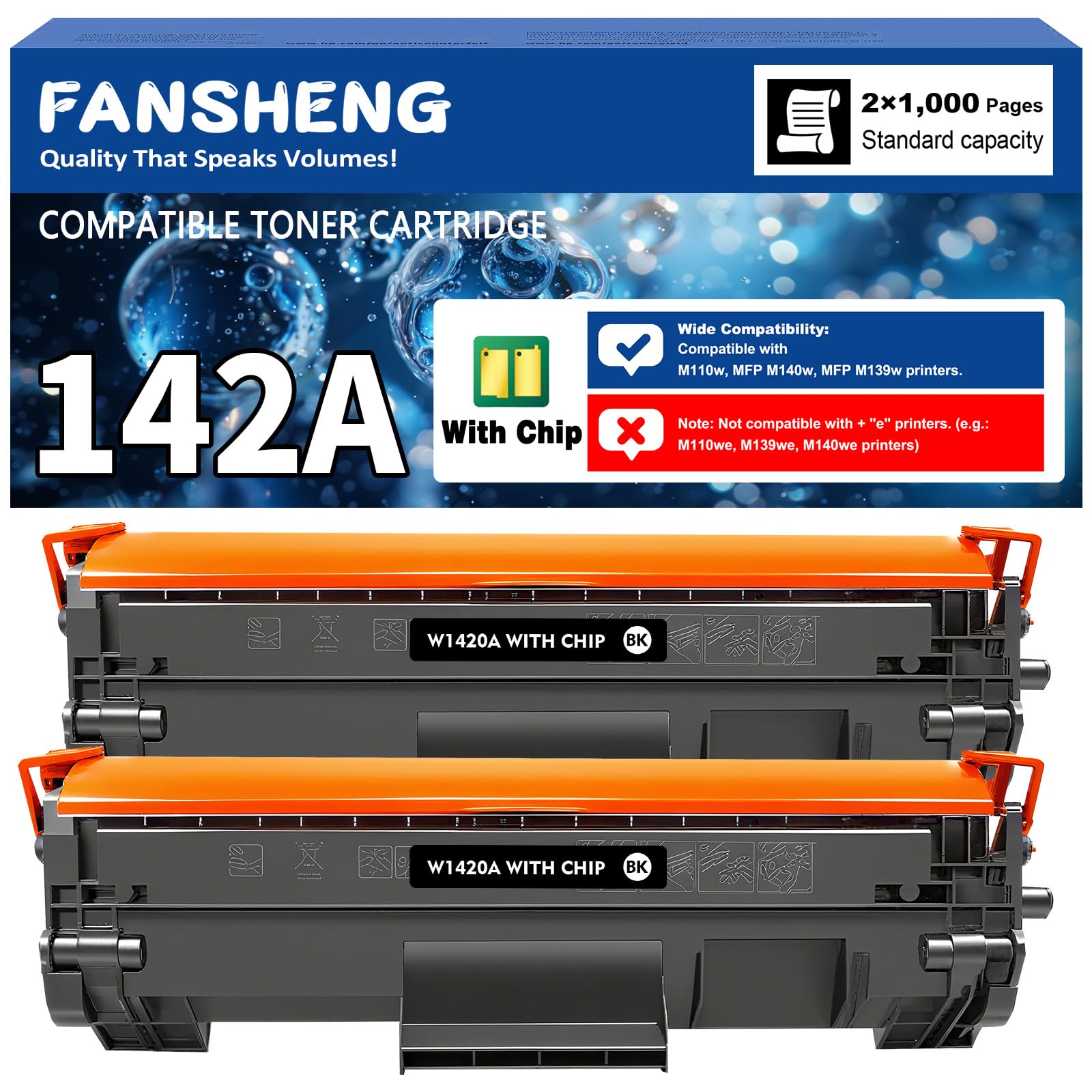 142X 1420X 【con chip】 Toner Cartuccia toner W142X W1420X compatibile con H P per LaserJet MFP M140w M110w M139w / MFP M110 M139 M140 Stampante 2000 pagine 142A 1420A W1420A W142A (2 nero)