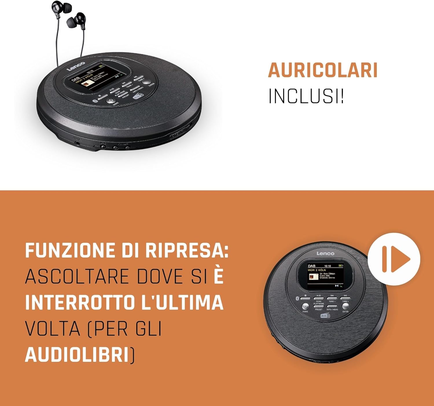 Lenco CD-500 - Lettore CD Portatile Bluetooth, Nero - immagine 2