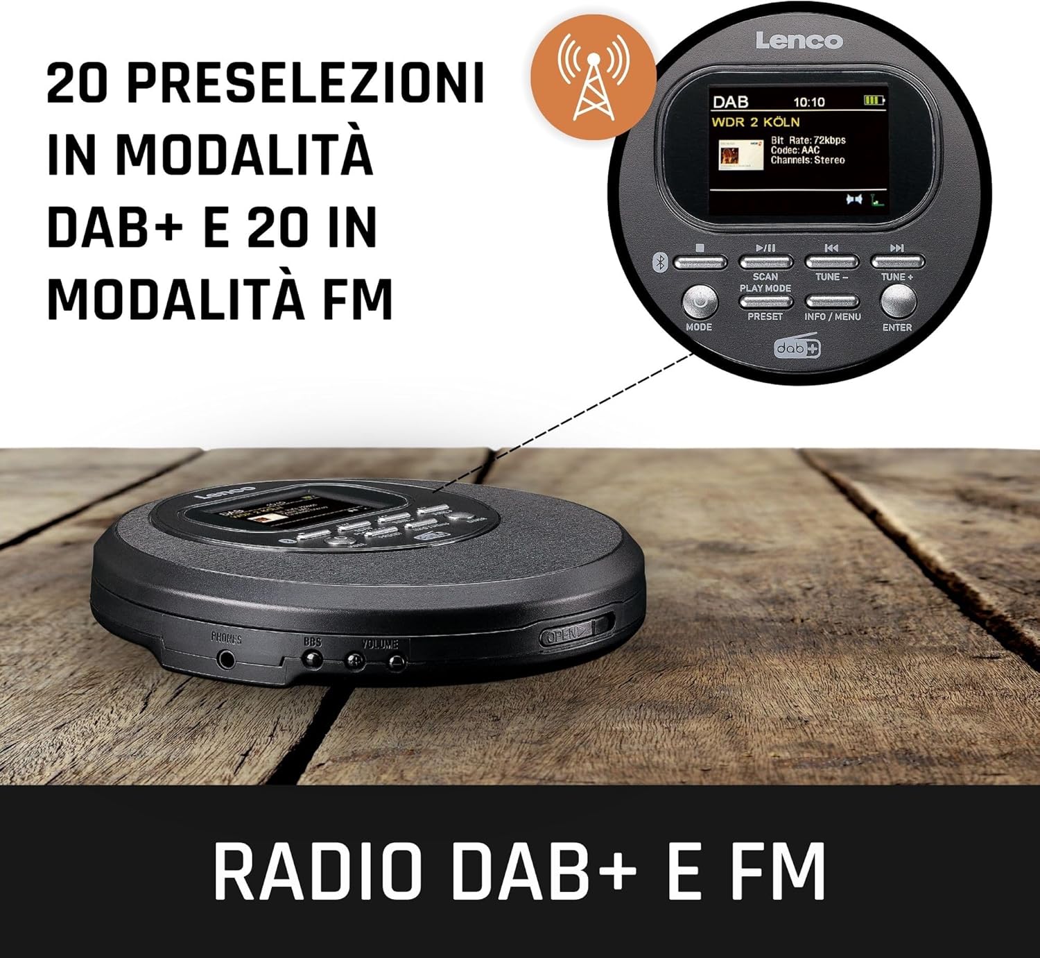 Lenco CD-500 - Lettore CD Portatile Bluetooth, Nero - immagine 3