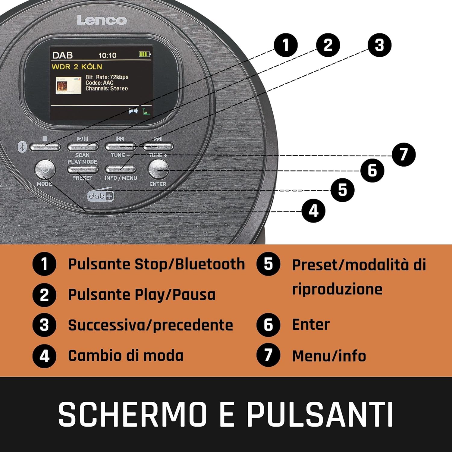 Lenco CD-500 - Lettore CD Portatile Bluetooth, Nero - immagine 4