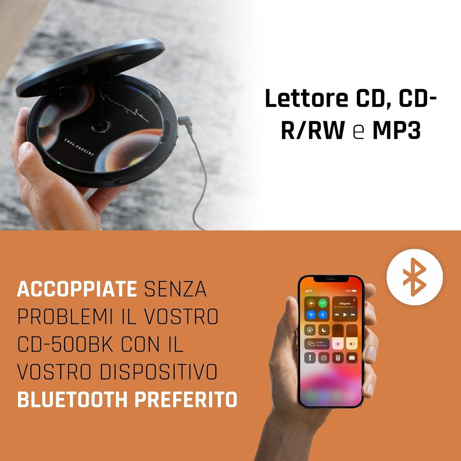 Lenco CD-500 - Lettore CD Portatile Bluetooth, Nero - immagine 5