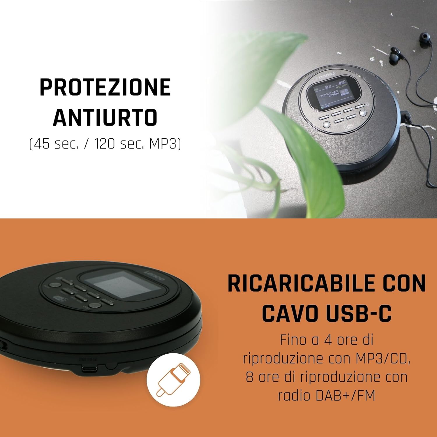 Lenco CD-500 - Lettore CD Portatile Bluetooth, Nero - immagine 6