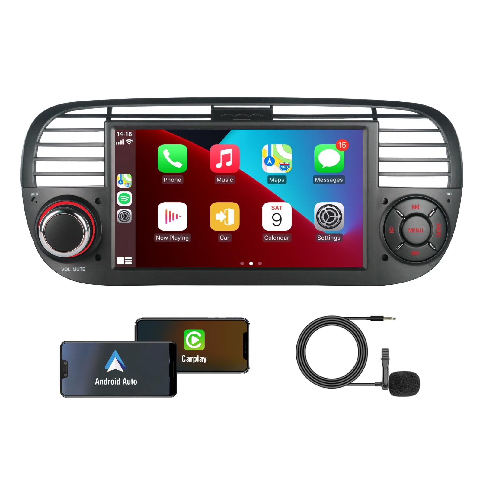Linux Autoradio per Fiat 500 (2007-2015) 7" Touchscreen, Nero