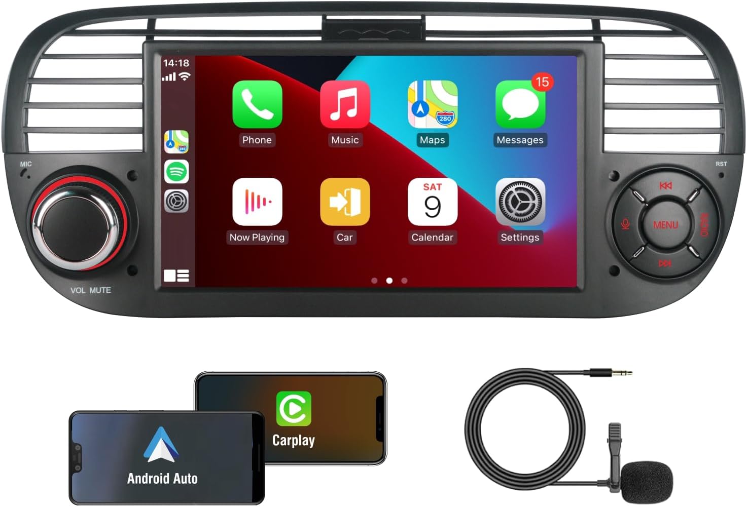 Linux Autoradio per Fiat 500 (2007-2015) 7" Touchscreen, Nero - immagine 1