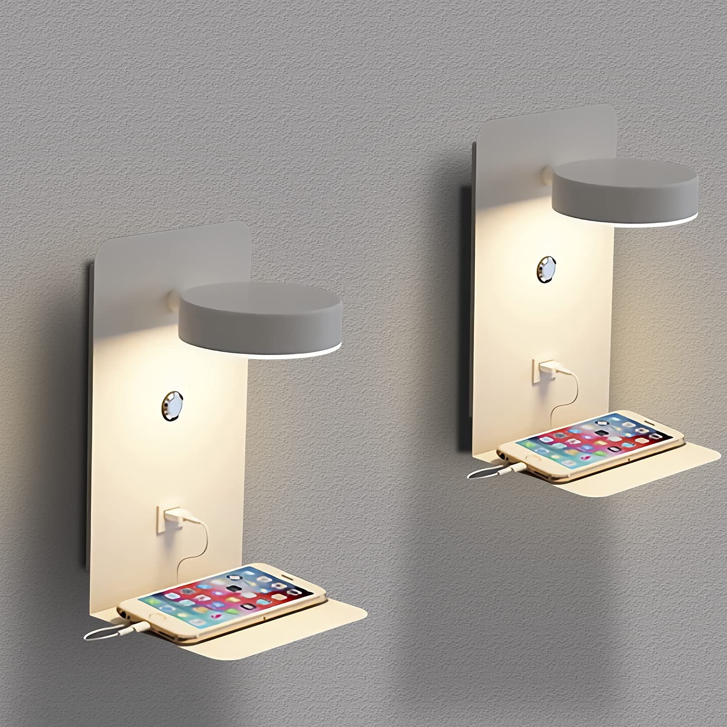 Applique da Parete LED con Porte USB, 2 Pezzi