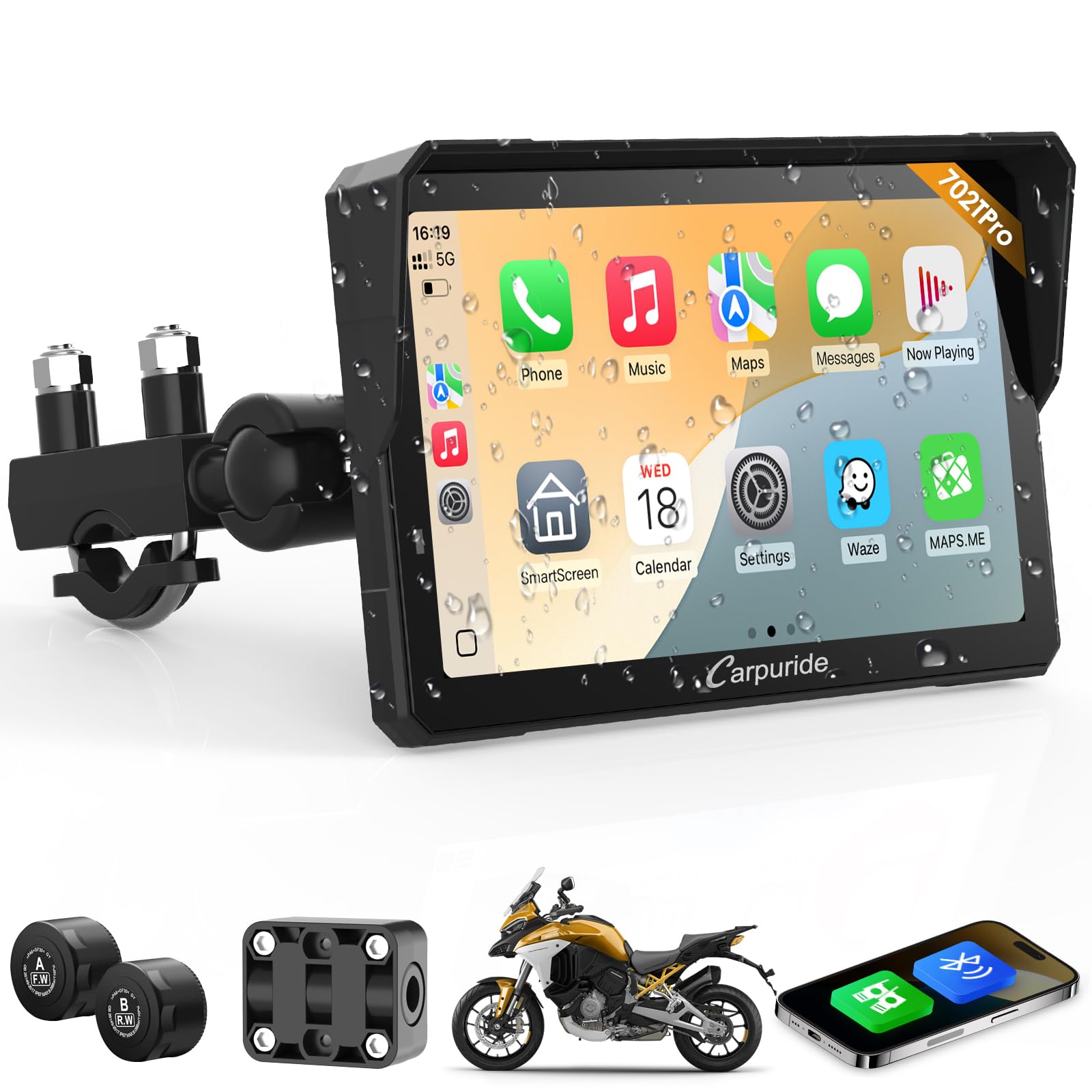 Carpuride W702T Pro Moto Carplay Schermo 7"