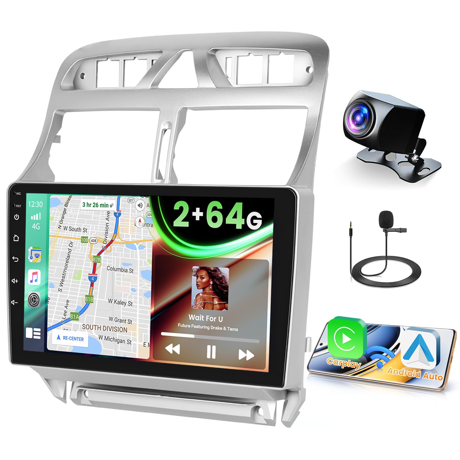 Fuluku Android Autoradio 9'' IPS per Peugeot 307 (2002-2013)