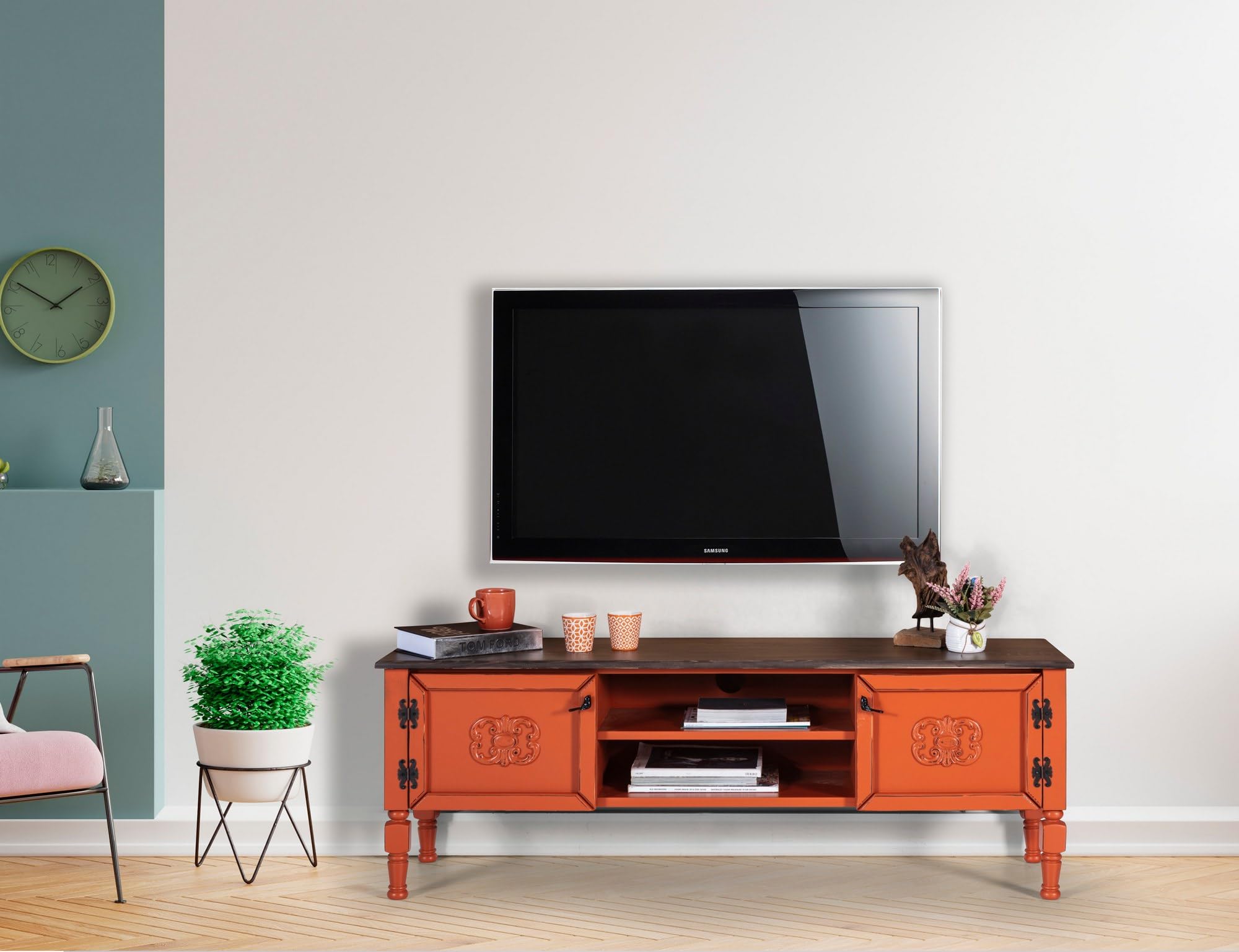 Hanah Home Supporto per TV, MDF, Colore: Arancione, Taglia Unica