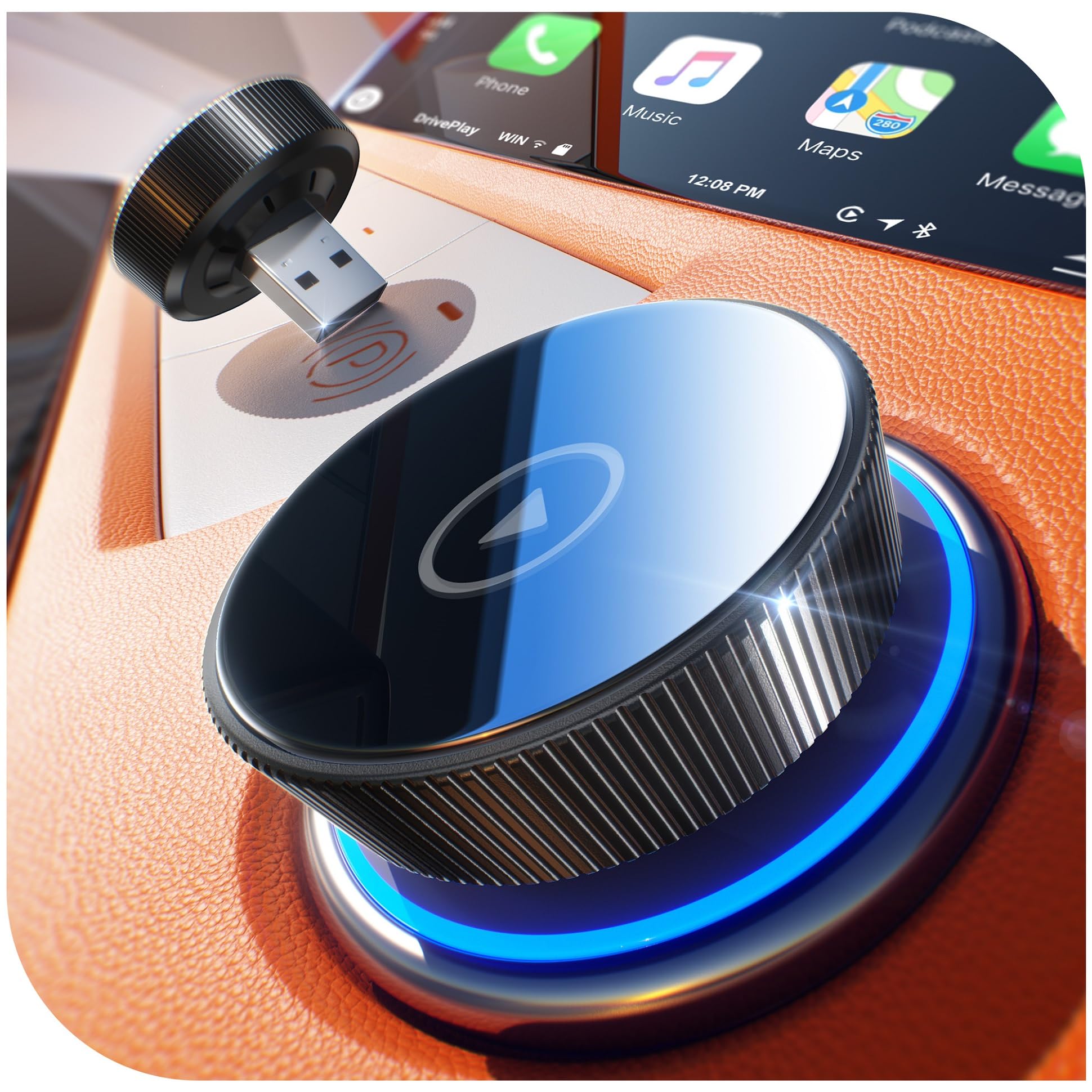 Cleviton Adattatore Carplay Wireless Mini, Nero Opaco