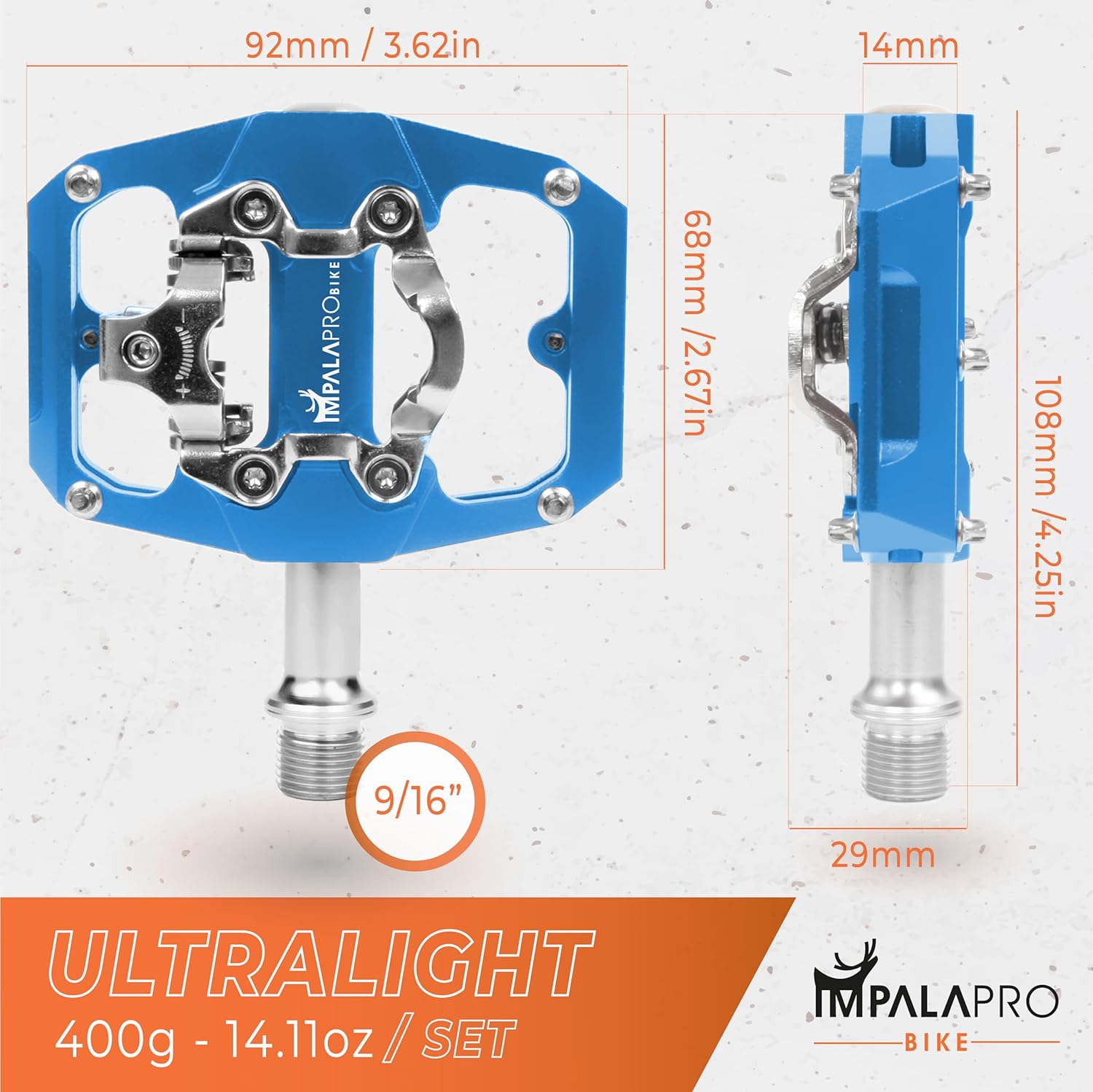 Impalapro Pedali SPD MTB 9/16'' Alluminio CNC - immagine 2