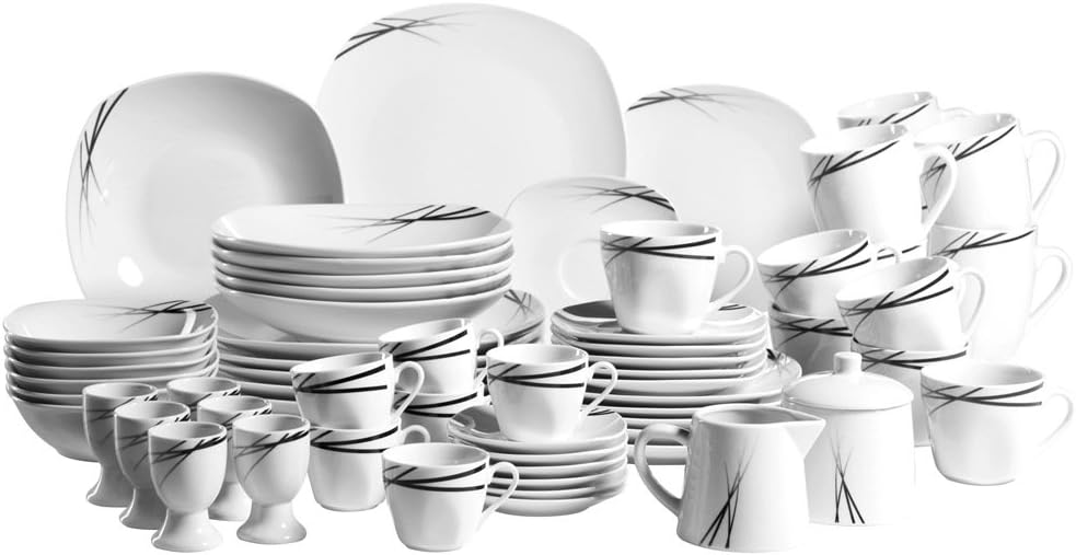 Domestic by Mäser - Servizio da 62 pz per 6 Persone, Serie Linea Nera, Design Particolare