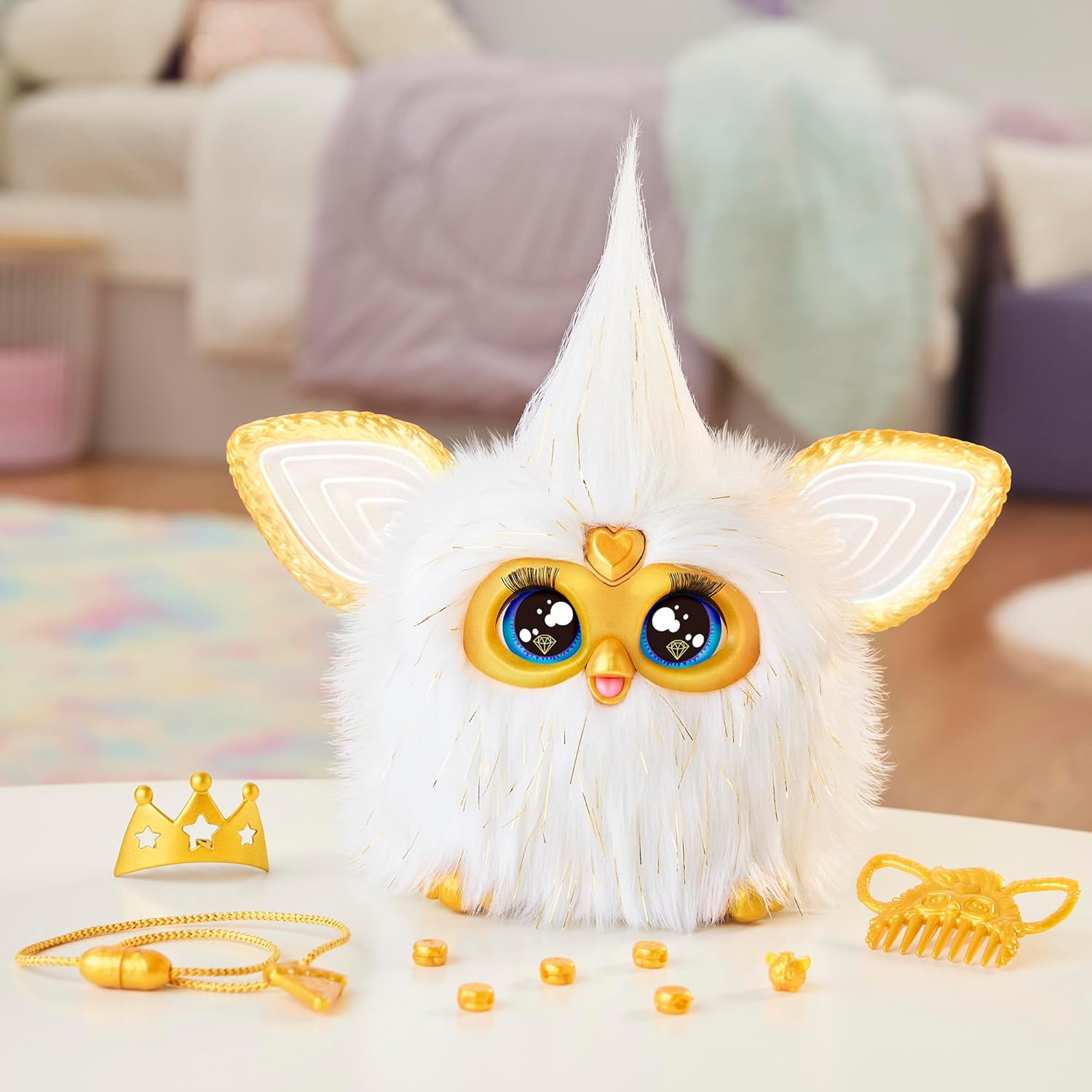 Furby Brillante Dorato, Peluche Interactive - Versione Francese - immagine 2