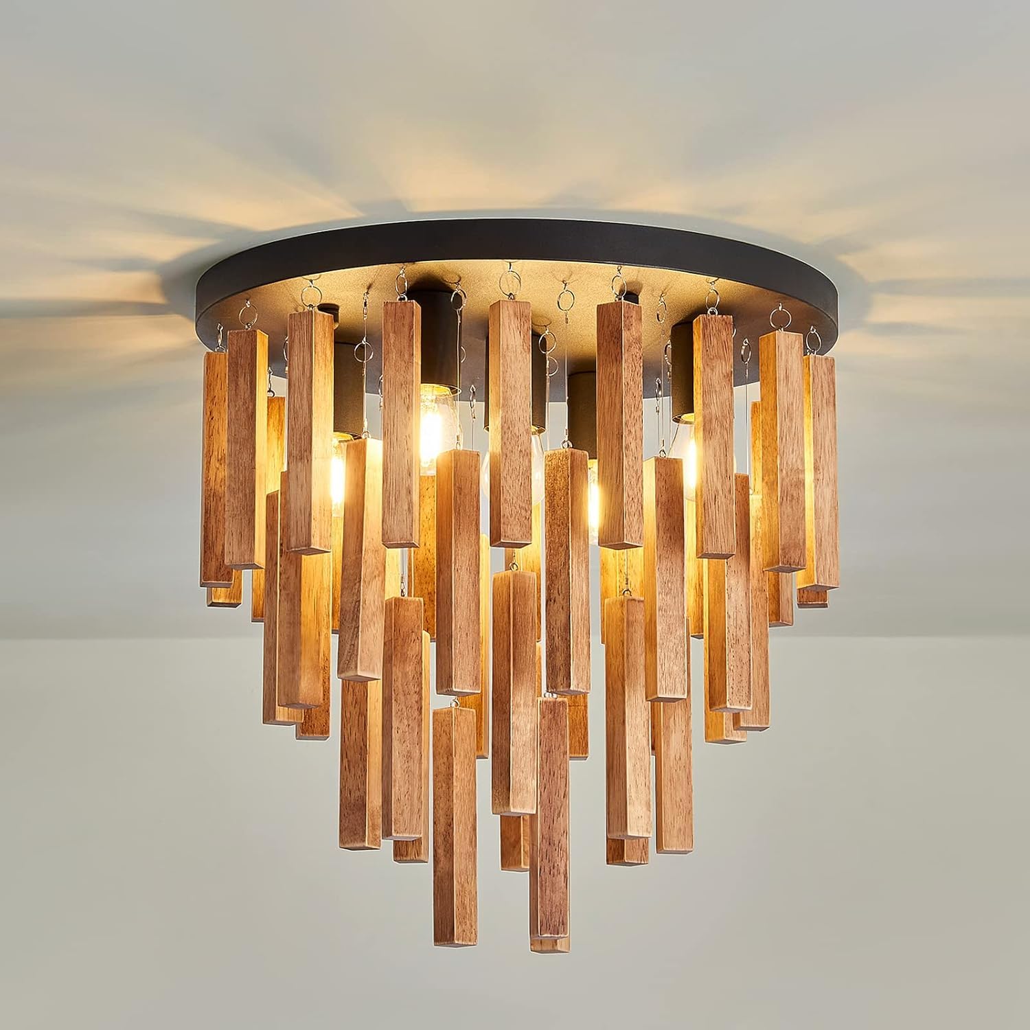 Plafoniera Soffitto Boho 40Cm, Legno Massello Quercia
