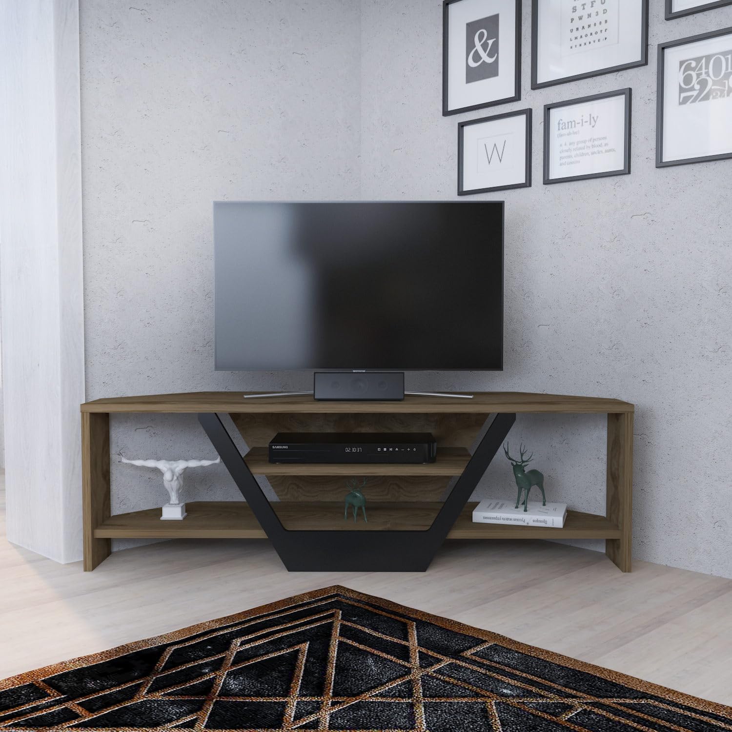 Hanah Home Supporto per TV, melammina, Oud Oak Black, Taglia Unica