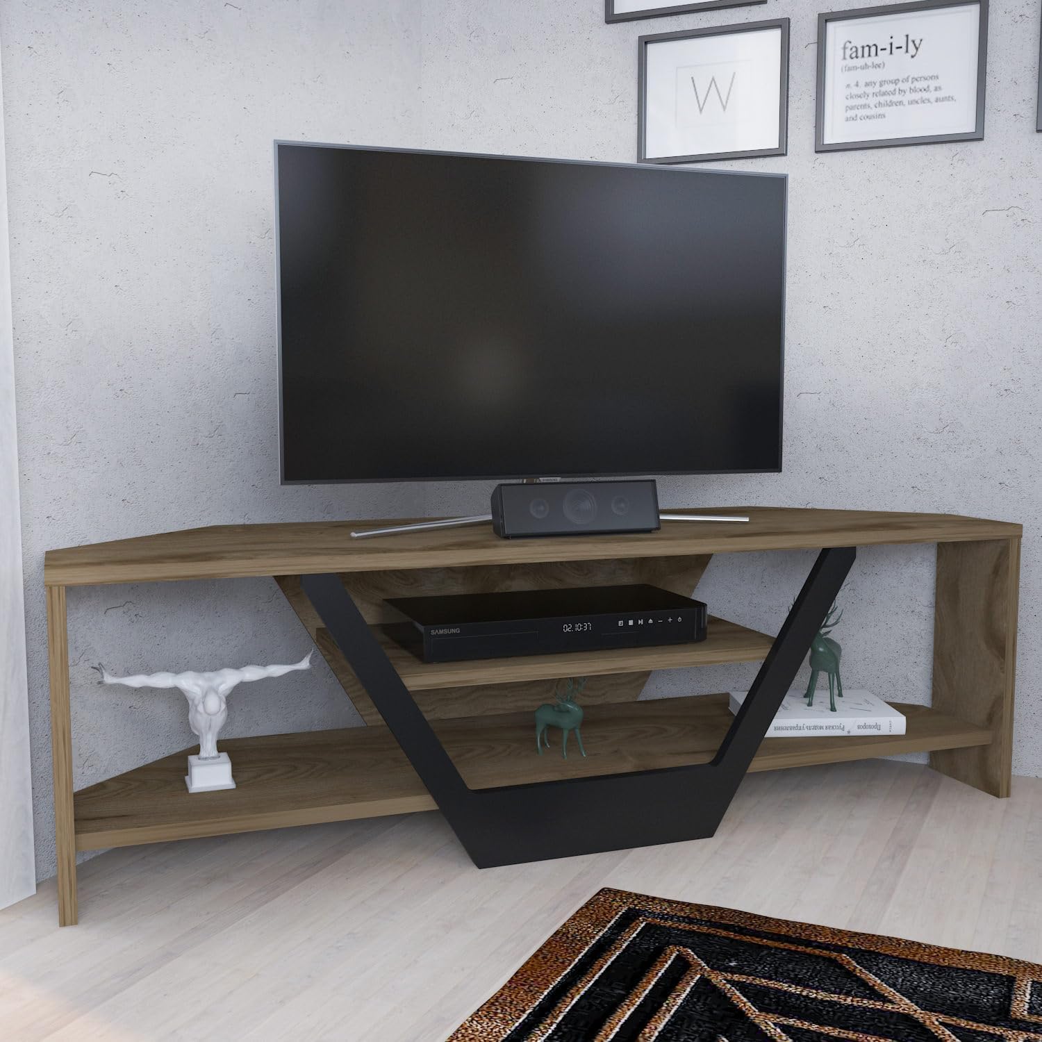 Hanah Home Supporto per TV, melammina, Oud Oak Black, Taglia Unica - immagine 2